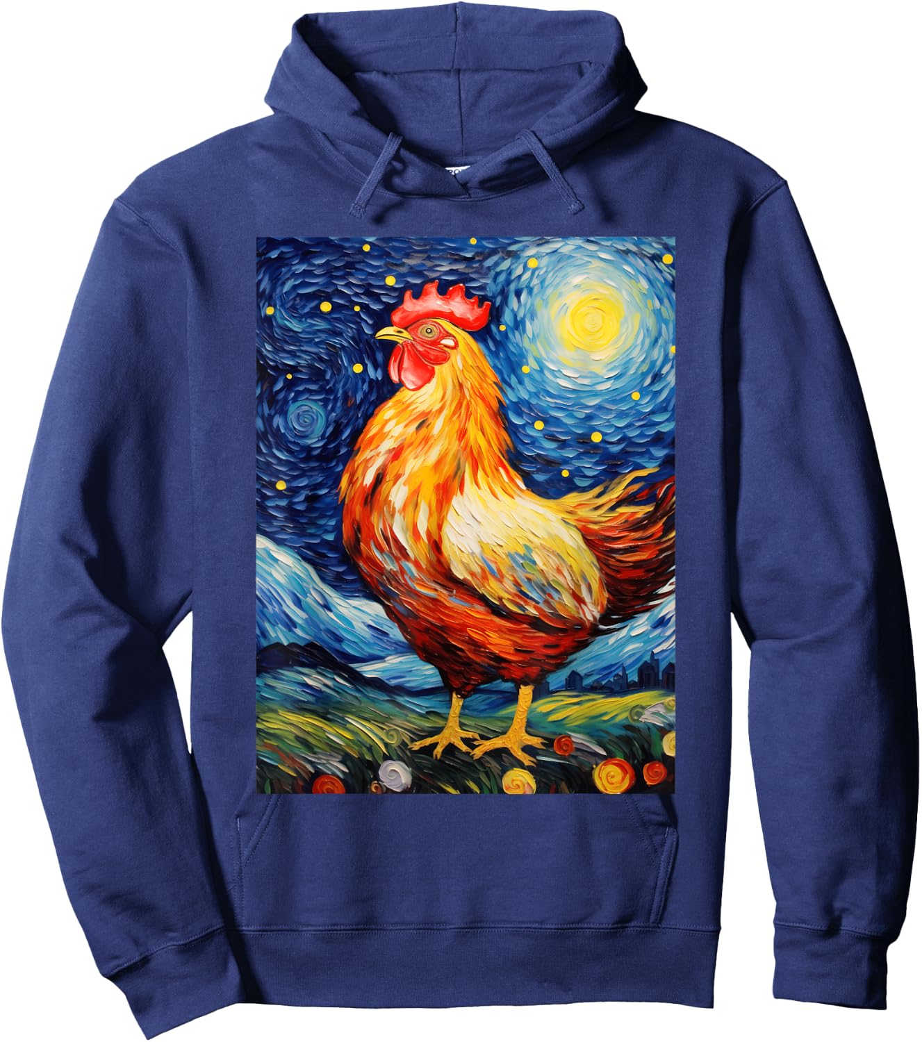 Chicken Starry Night Van Gogh Style Graphic Hoodie - Hoodie | Navy