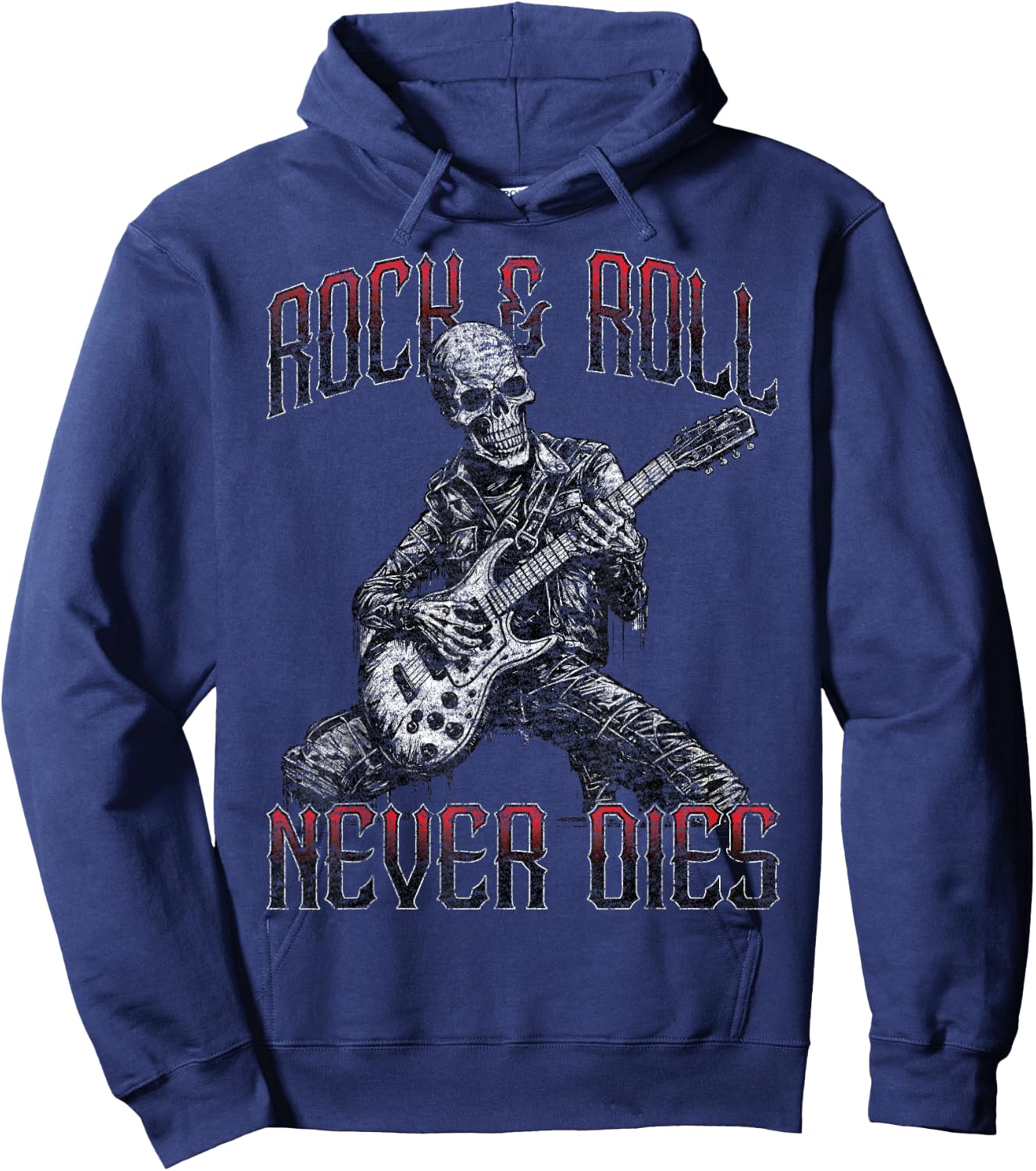 Rock and Roll Never Dies Skeleton Vintage ROCK Music Hoodie - Hoodie | Navy