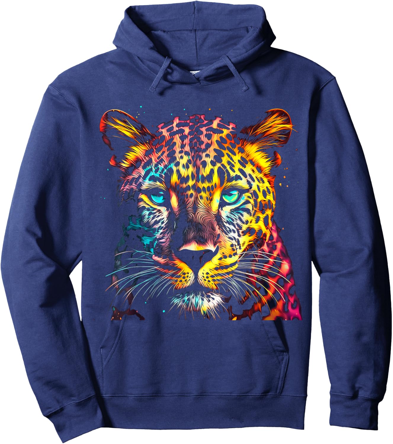 Leopard Green Eyes Artwork - Portrait Art Animal Leopard Hoodie - Hoodie | Navy