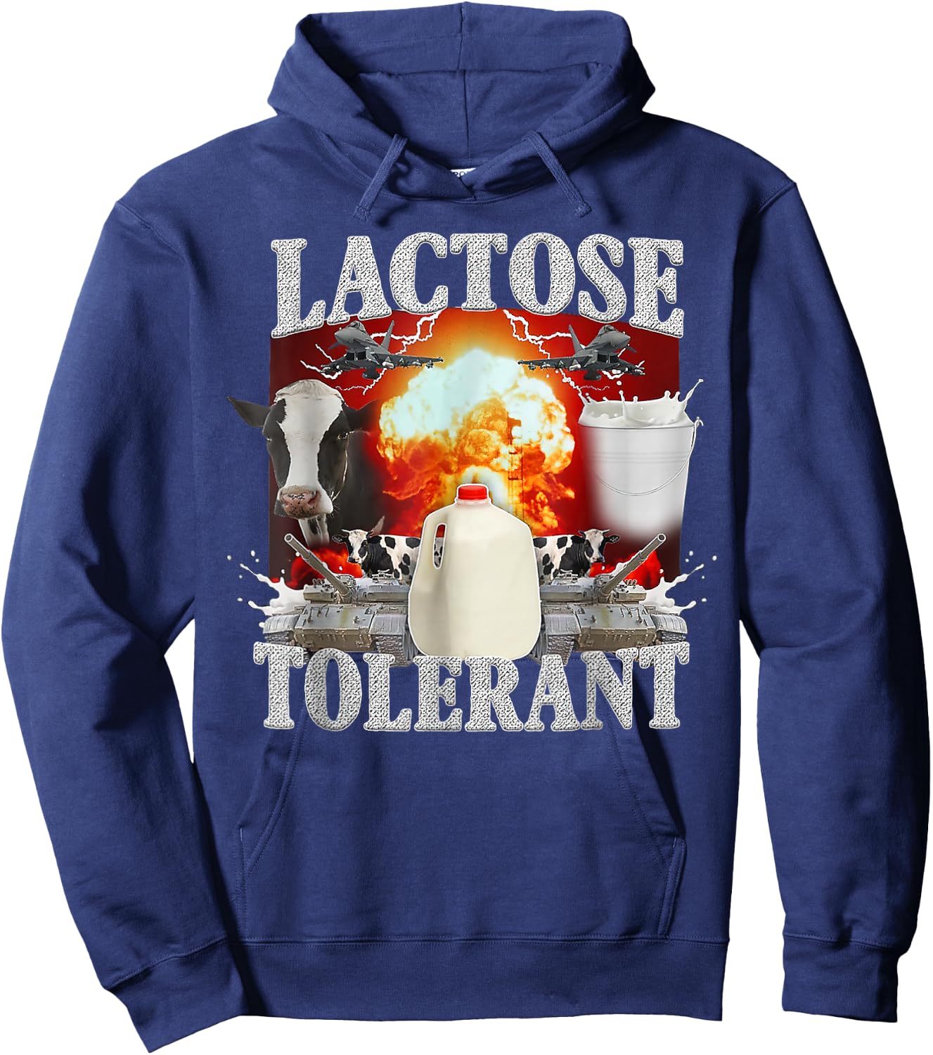 Lactose Tolerant Black Cotton , Men's Small, Classic Fit, Short Sleeve Hoodie - Hoodie | Navy