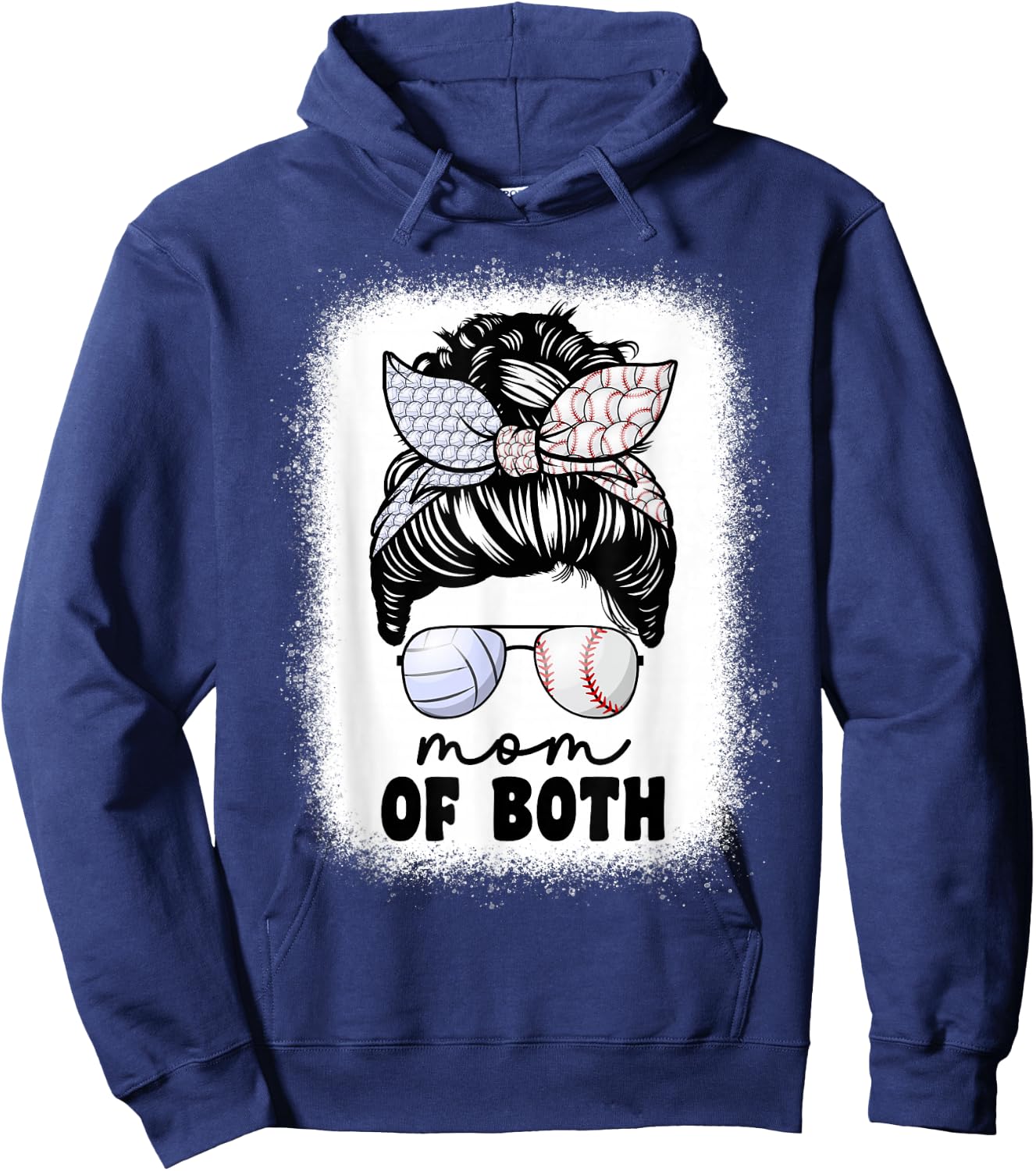 Mom Of Both Volleyball And Baseball Mom Messy Bun Hoodie - Hoodie | Navy