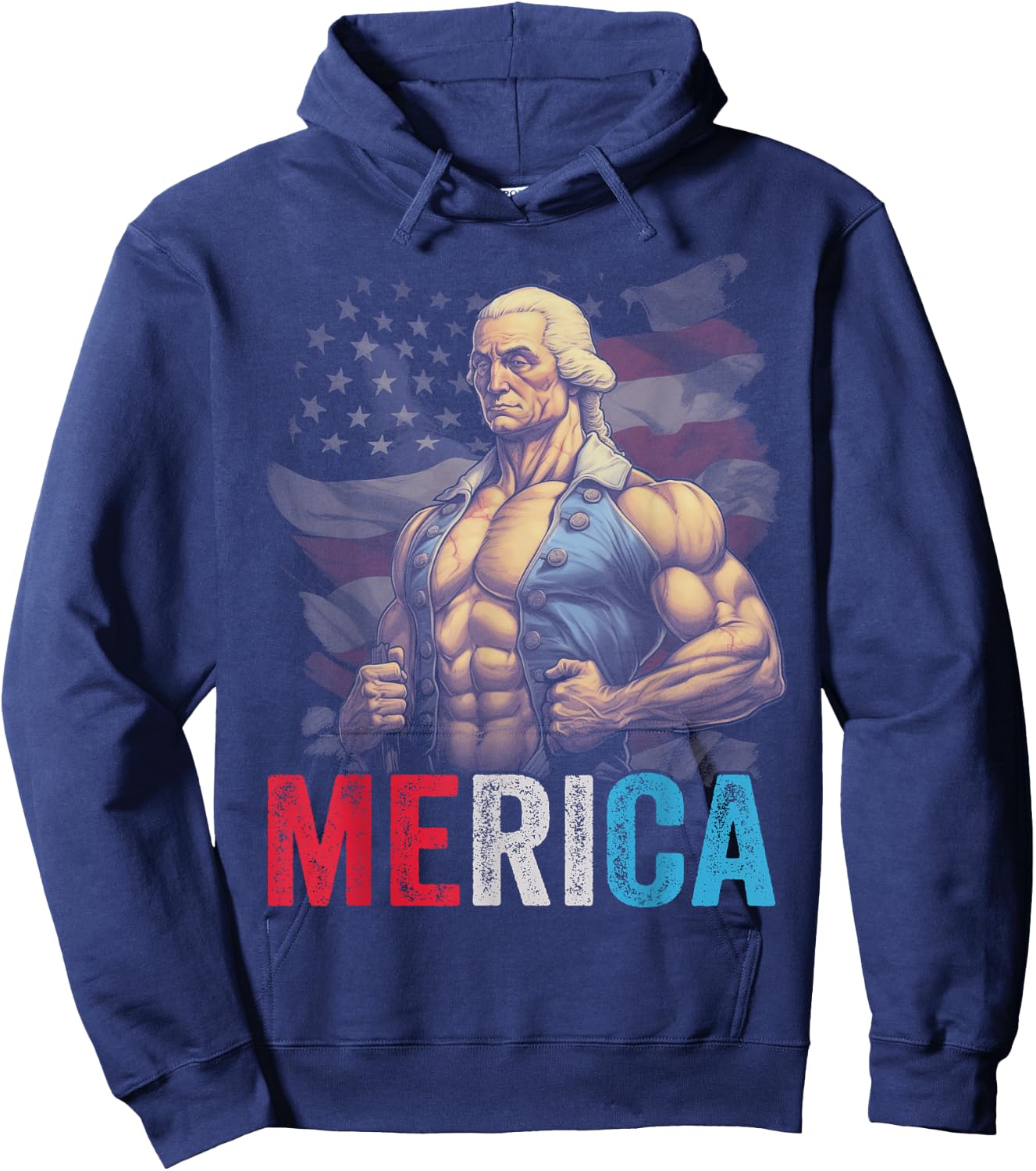 USA 4th Of July George Washington Funny Workout Muscles Women Girls Kids Men Hoodie - Hoodie | Navy