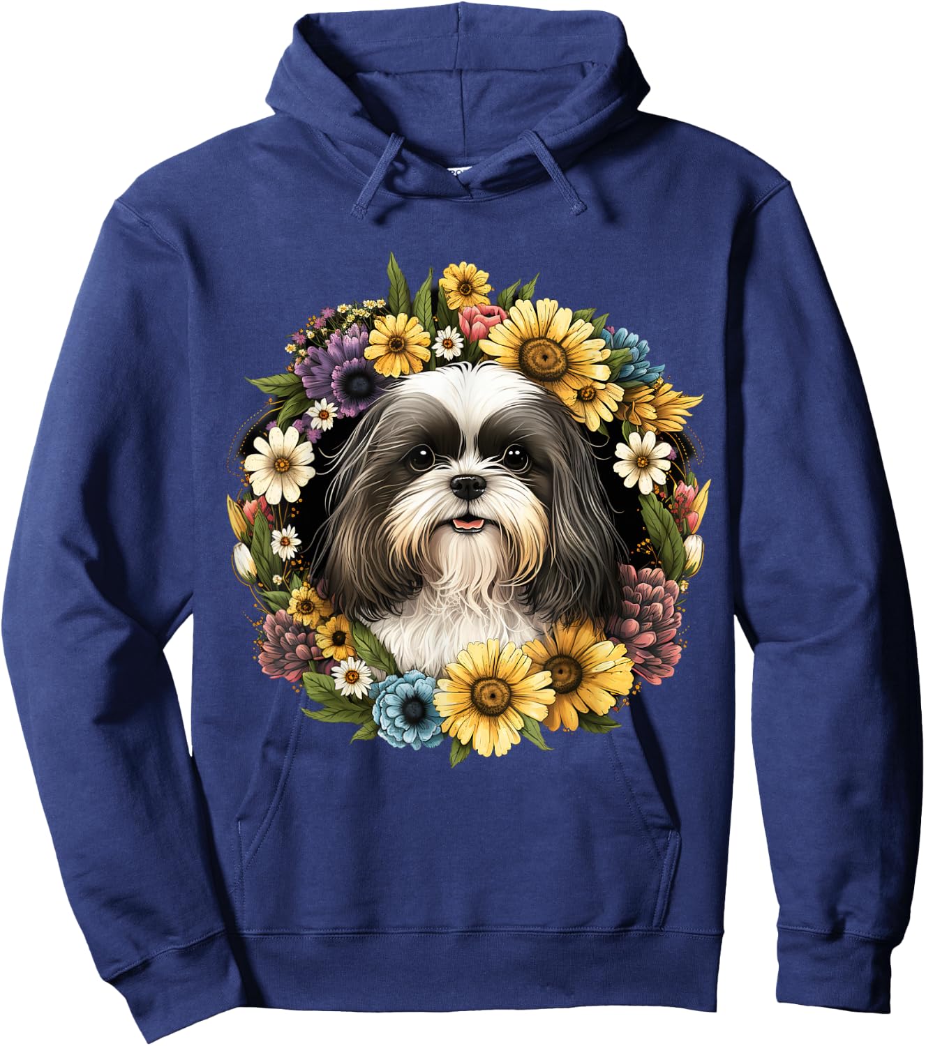 Sunflower Hippie Floral Shih Tzu Dog Men Women Kids Hoodie - Hoodie | Navy