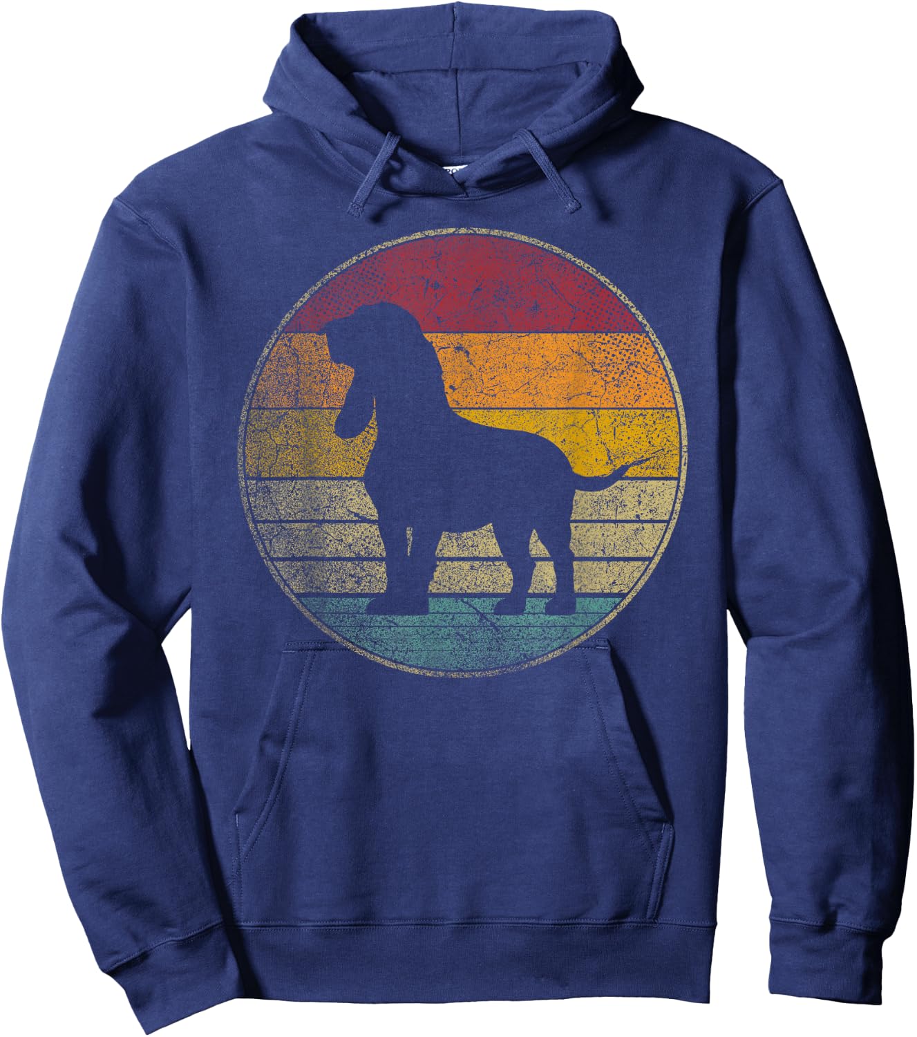 Bassett Hound Dog Vintage Silhouette 70s Retro Distressed Hoodie - Hoodie | Navy