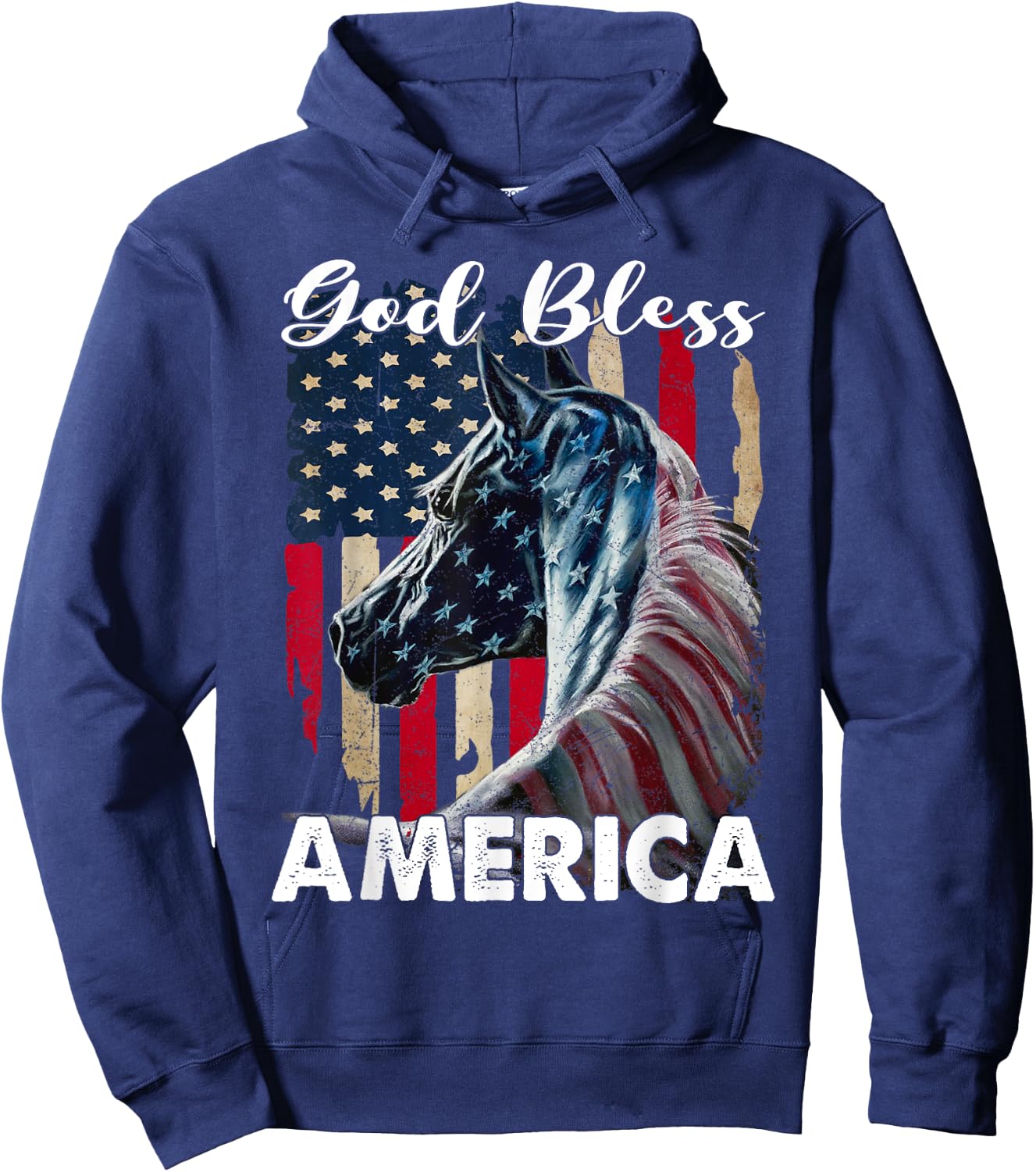 God bless America Horse Flag - Patriotic Horse American Flag Hoodie - Hoodie | Navy
