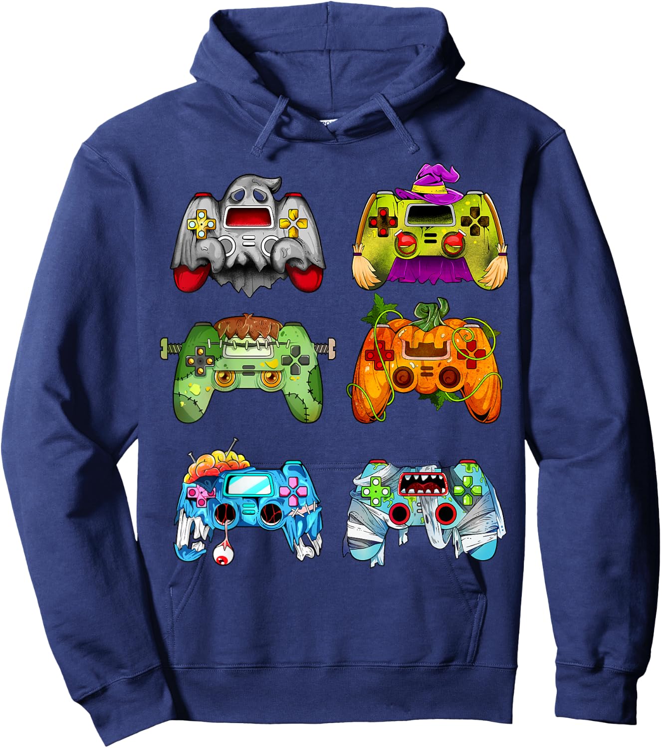 Halloween Pumpkin Witch Gaming Controllers Zombie Boys Kids Hoodie - Hoodie | Navy