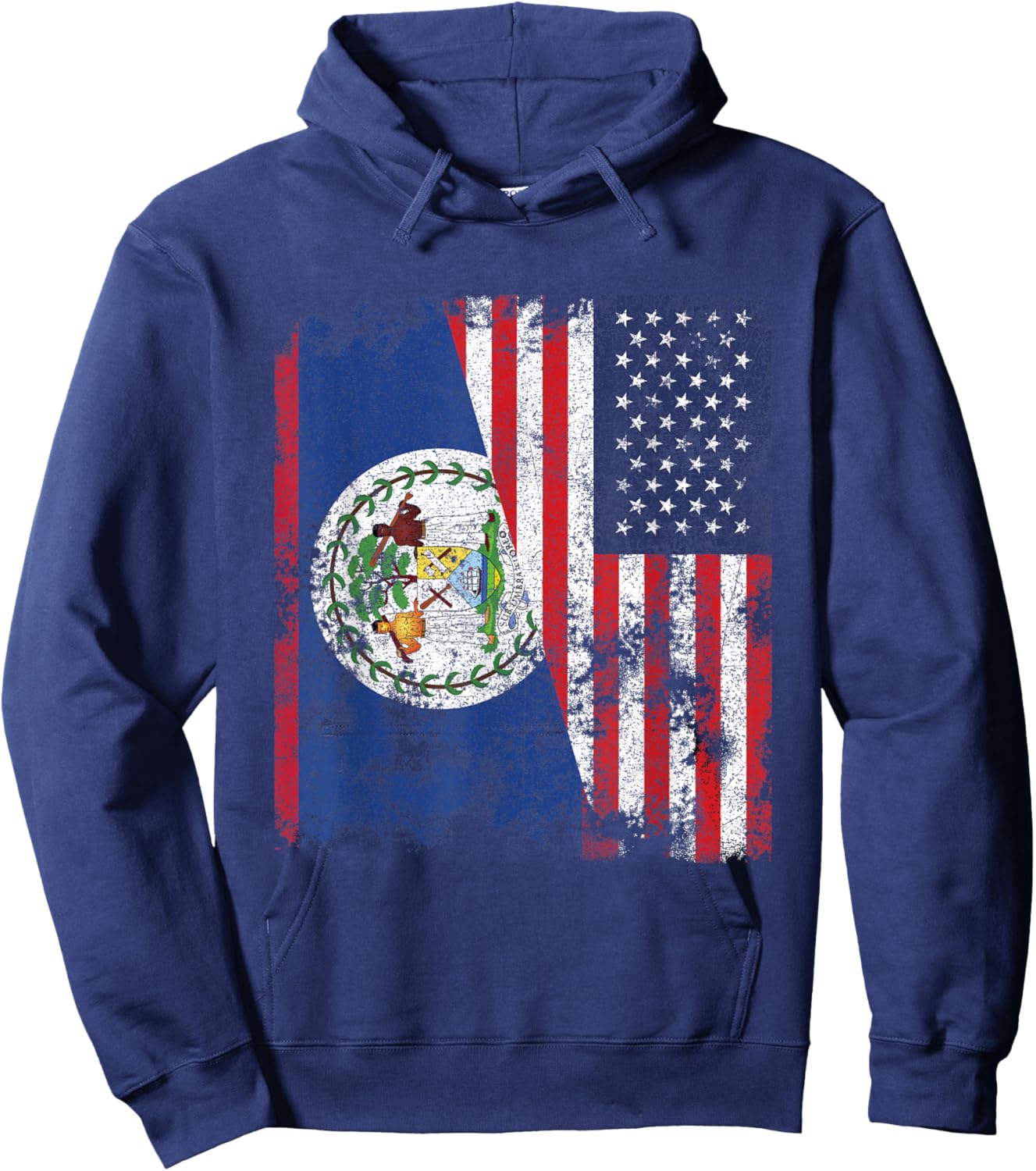 Belize USA Flag Distressed - Half American Hoodie - Hoodie | Navy