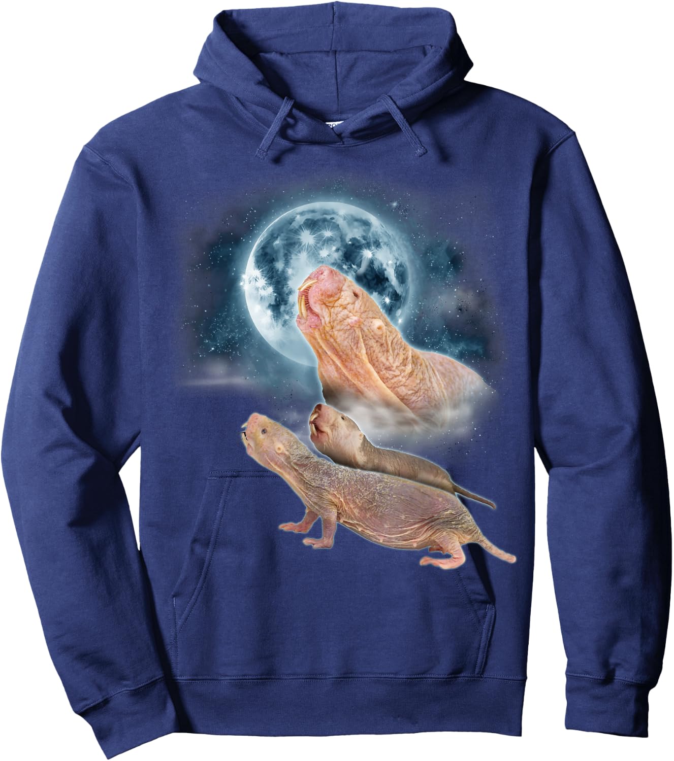 Mole Rat Shirt Howling at the Moon - Funny Naked Mole Rat Hoodie - Hoodie | Navy