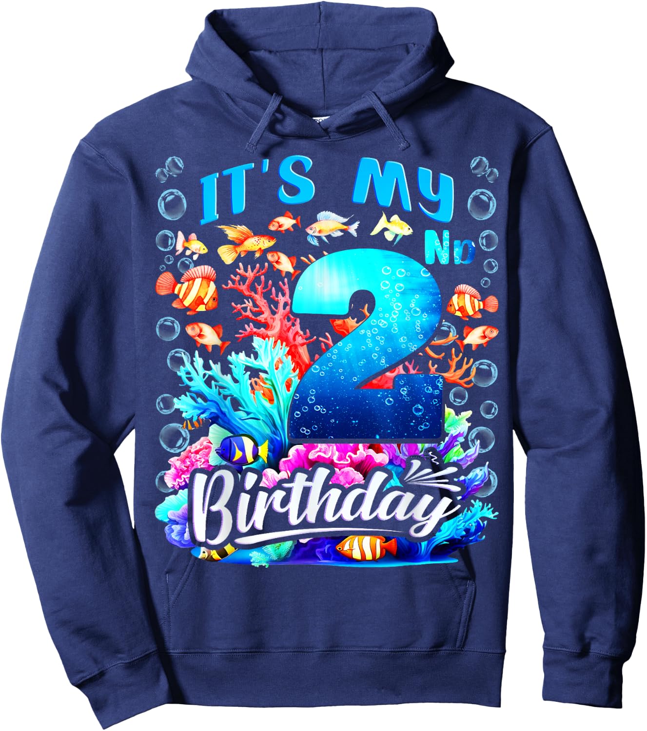 It's My 2nd Birthday Boy Sea Fish Ocean Animals Aquarium Hoodie - Hoodie | Navy