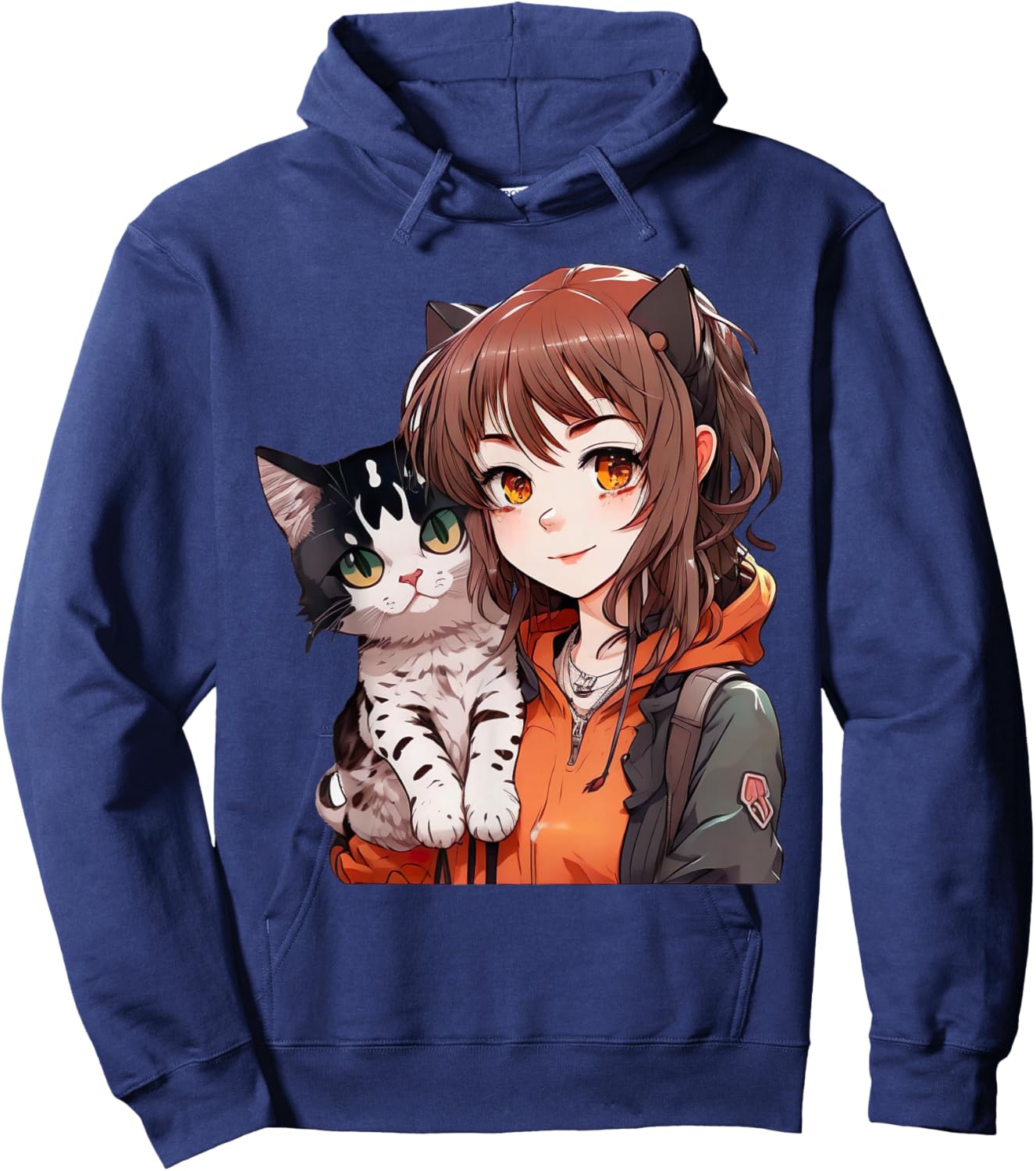 Anime and Cats Lover for Teen Manga kawaii Graphic Otaku Hoodie - Hoodie | Navy