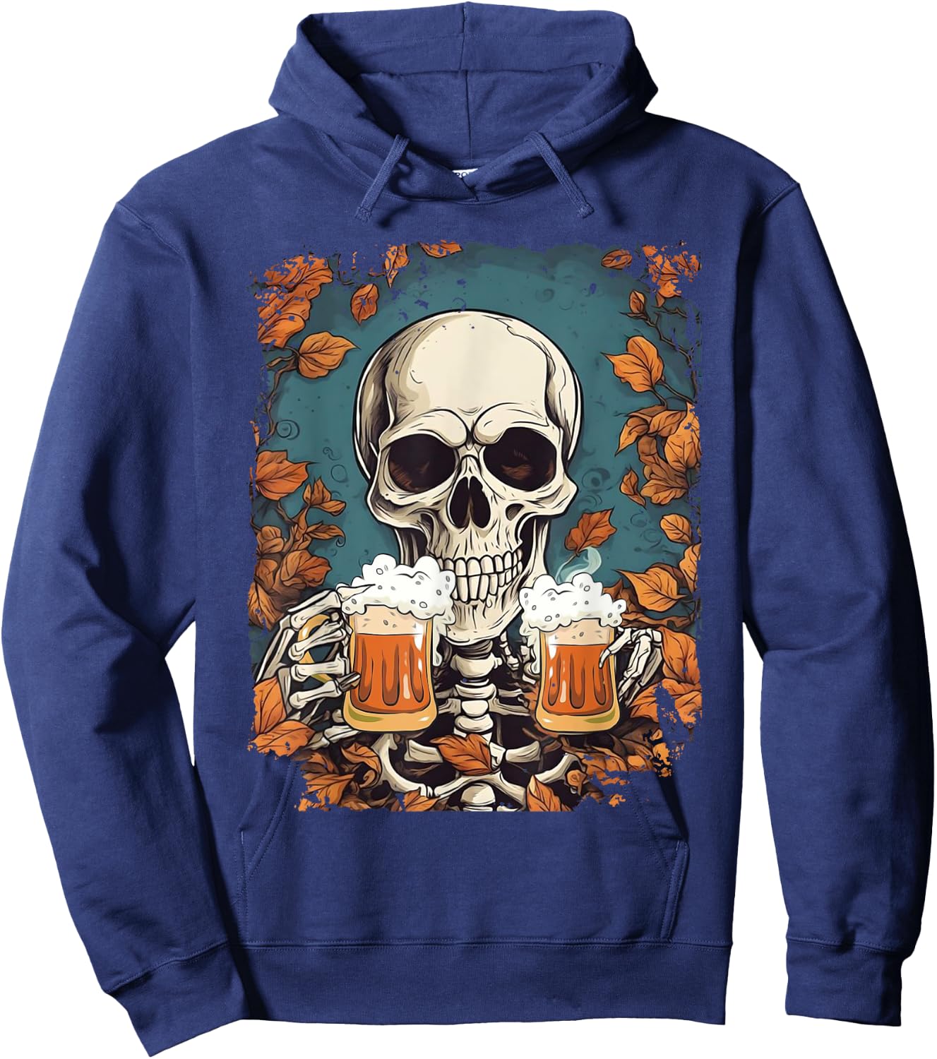 Skeleton Drinking Beer Retro Halloween Costume Beer Drink Hoodie - Hoodie | Navy