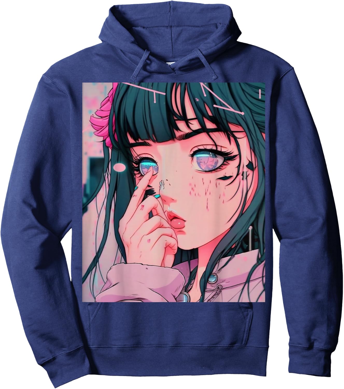 Anime Girl Vaporwave Egirl Aesthetic Japanese Otaku Hoodie - Hoodie | Navy