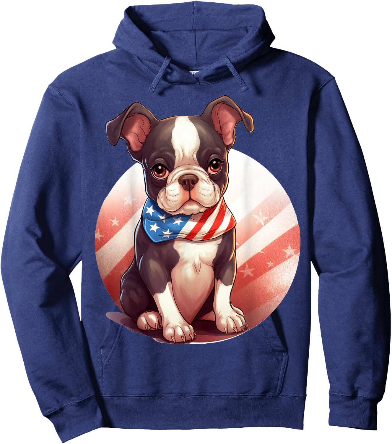 Brown Boston Terrier Puppy Dog American Flag 4th of July Hoodie - Hoodie | Navy