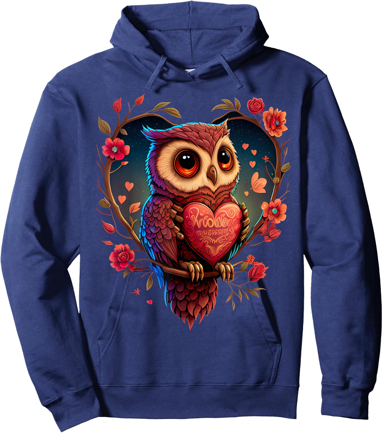 Cute Owl Lover Valentines Day Cute Owl Art Animal Graphic Hoodie - Hoodie | Navy