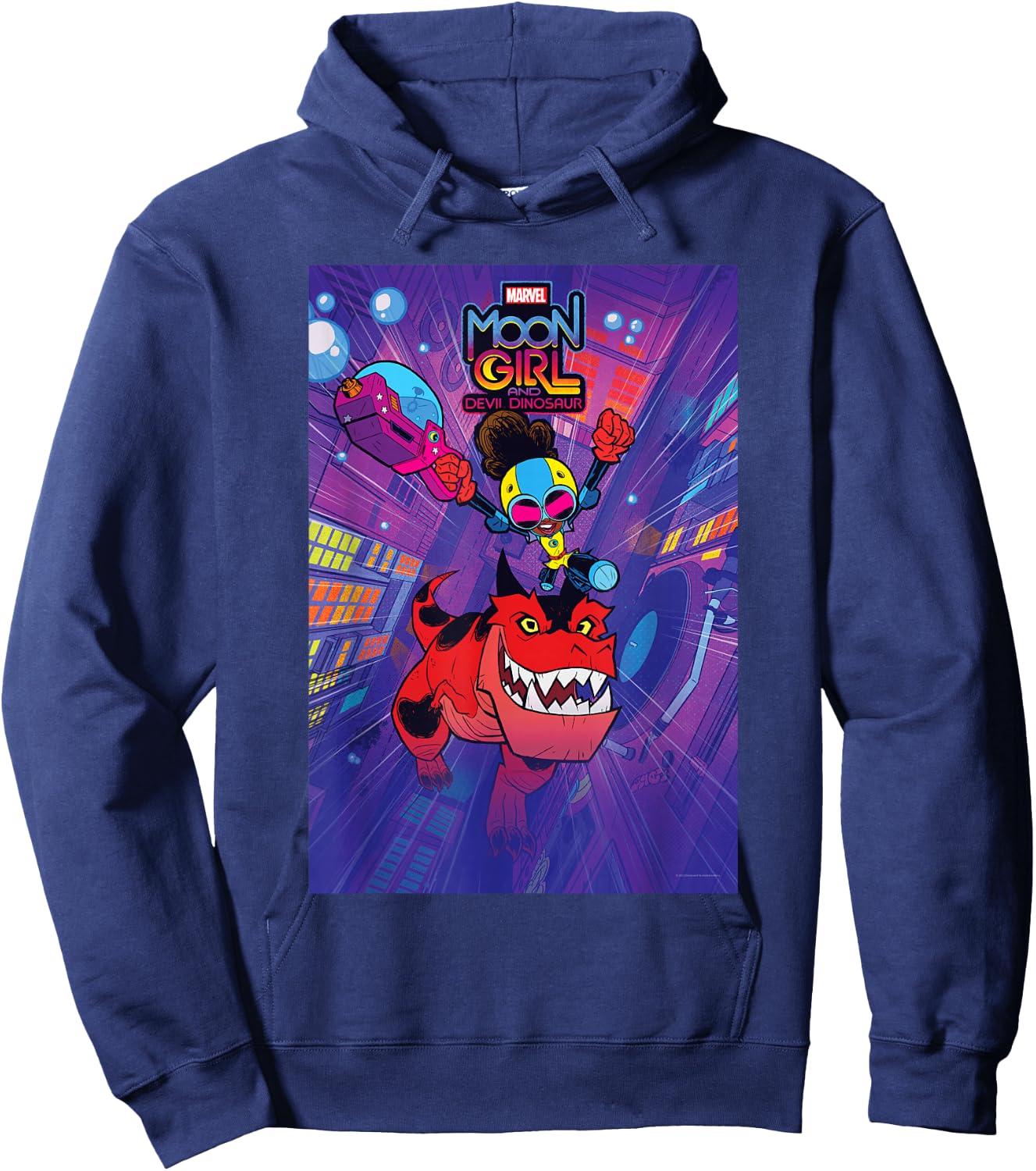 Marvel Moon Girl and Devil Dinosaur Series Poster and Logo Hoodie - Hoodie | Navy