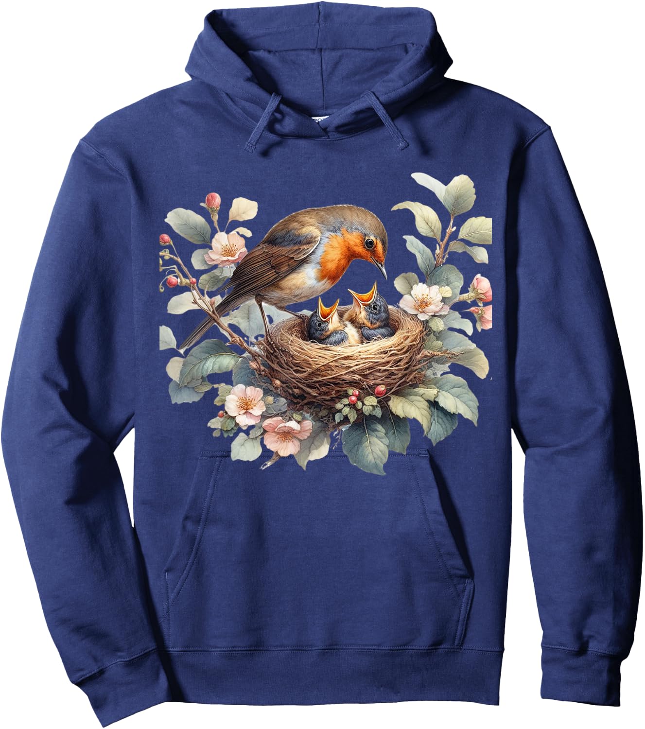 Mother Robin and Baby Robin Nestlings Ornithology Hoodie - Hoodie | Navy