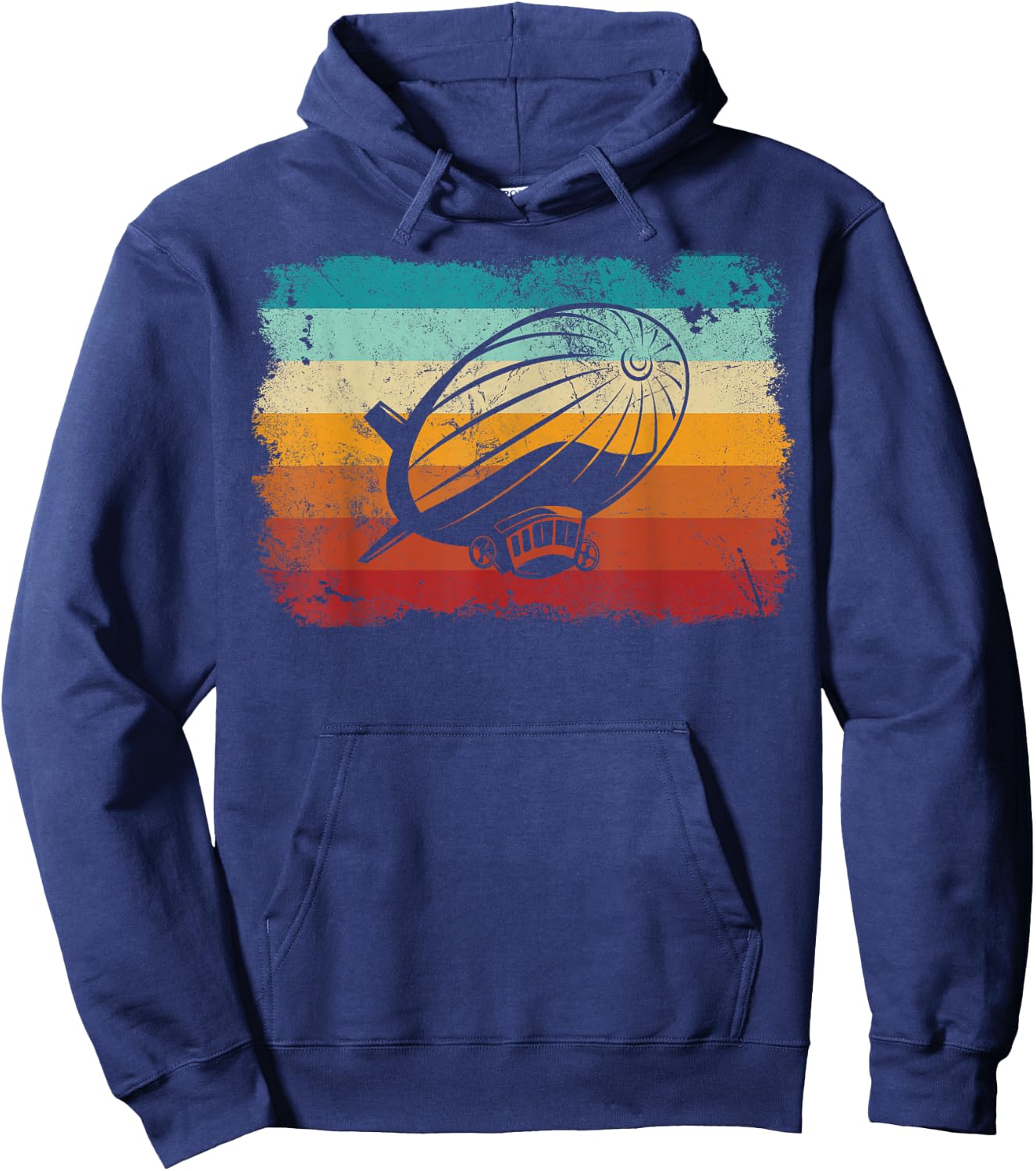 Retro Vintage Zeppelin Sunset 70s 80s Distressed Dirigible Hoodie - Hoodie | Navy