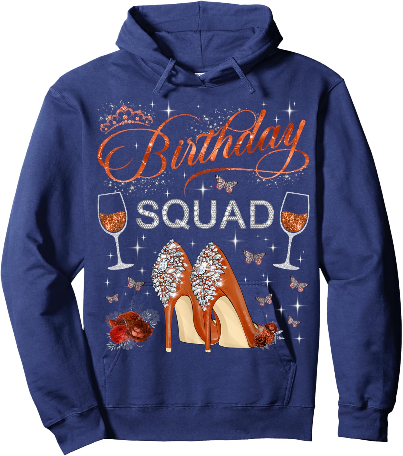 Birthday squad Butterflies High Heels Diva Squad Women Girls Hoodie - Hoodie | Navy