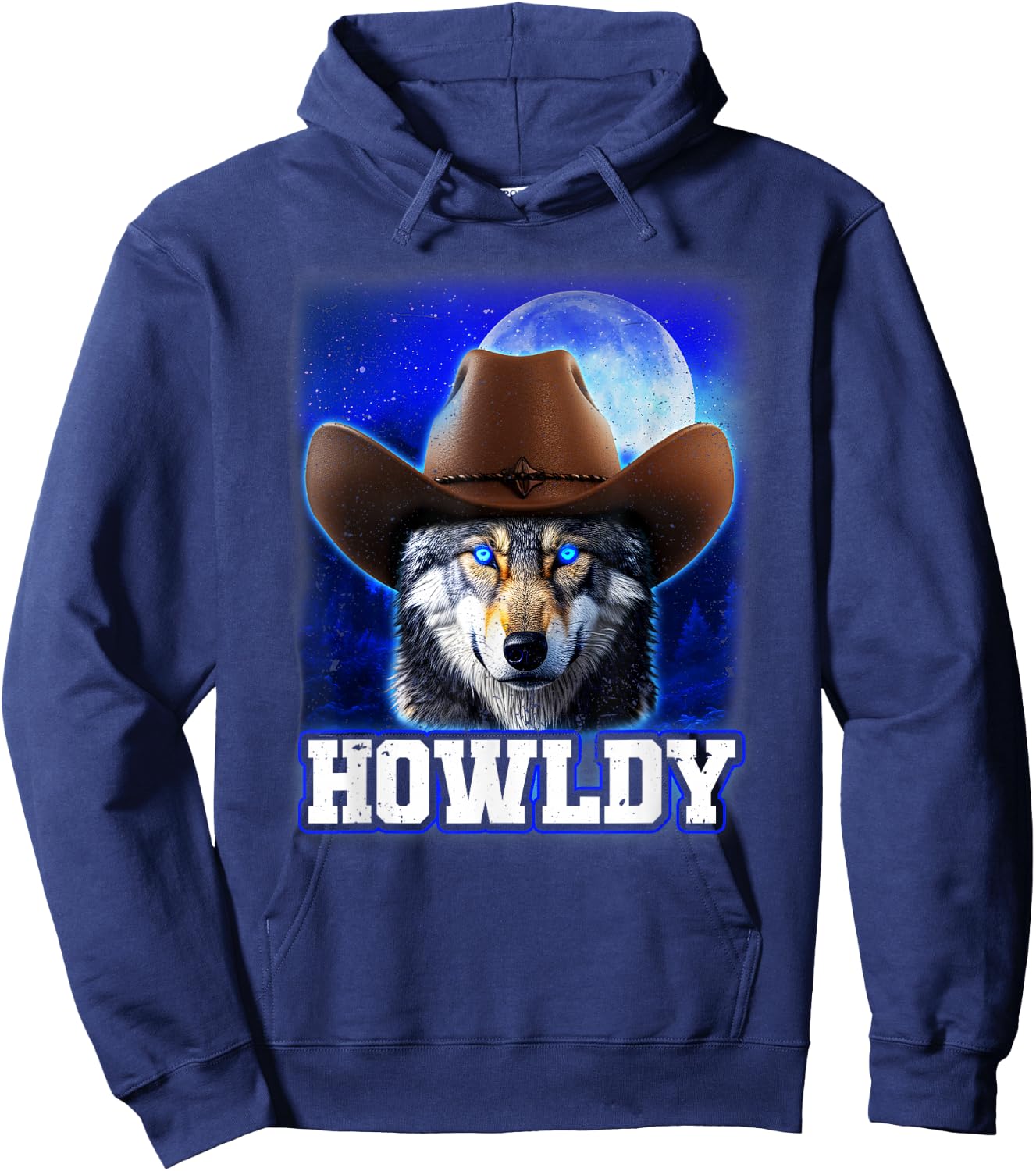 Cowboy Wolf Howldy Funny Mashup Howl Howdy Hoodie - Hoodie | Navy