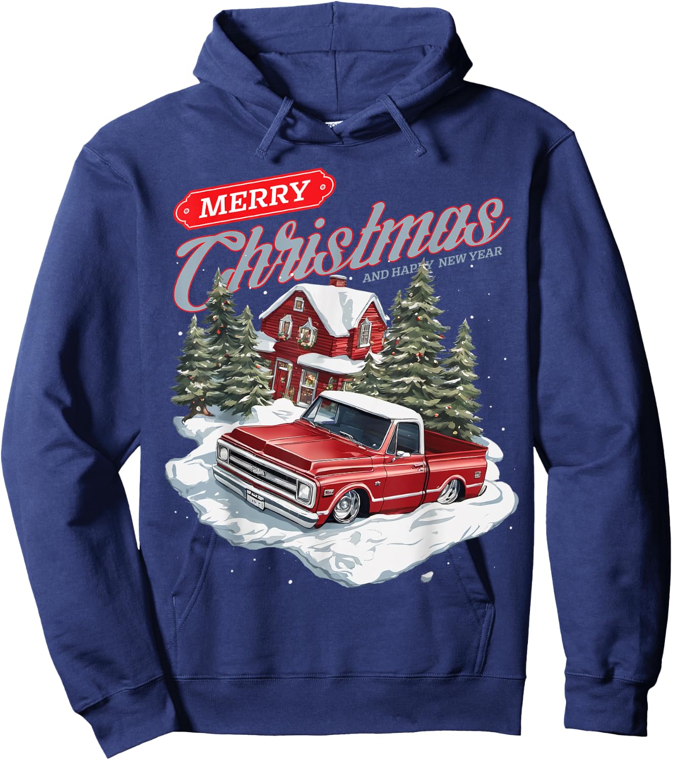 Merry Christmas C10 Truck, C10 vintage classic Holiday Hoodie - Hoodie | Navy