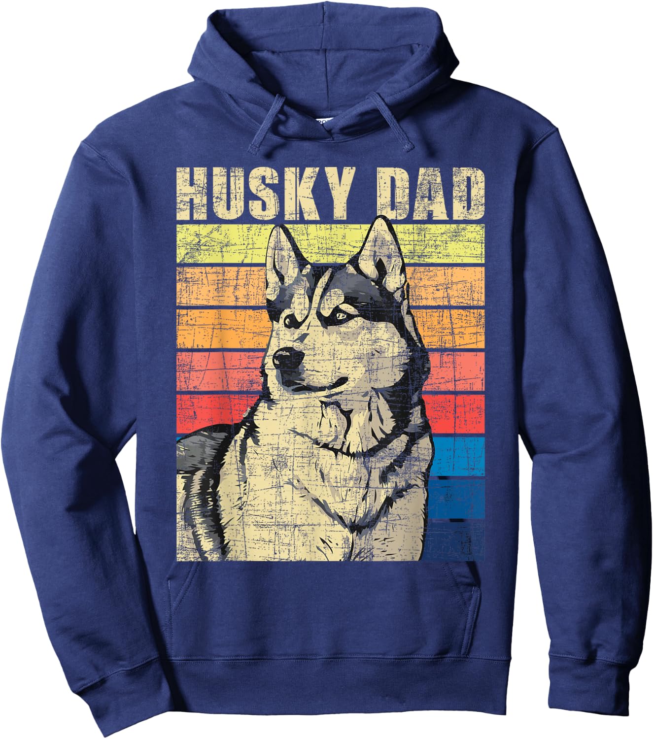 Husky Dad - Retro Vintage Pet Siberian Husky Dog Lover Men Women Kids Hoodie - Hoodie | Navy