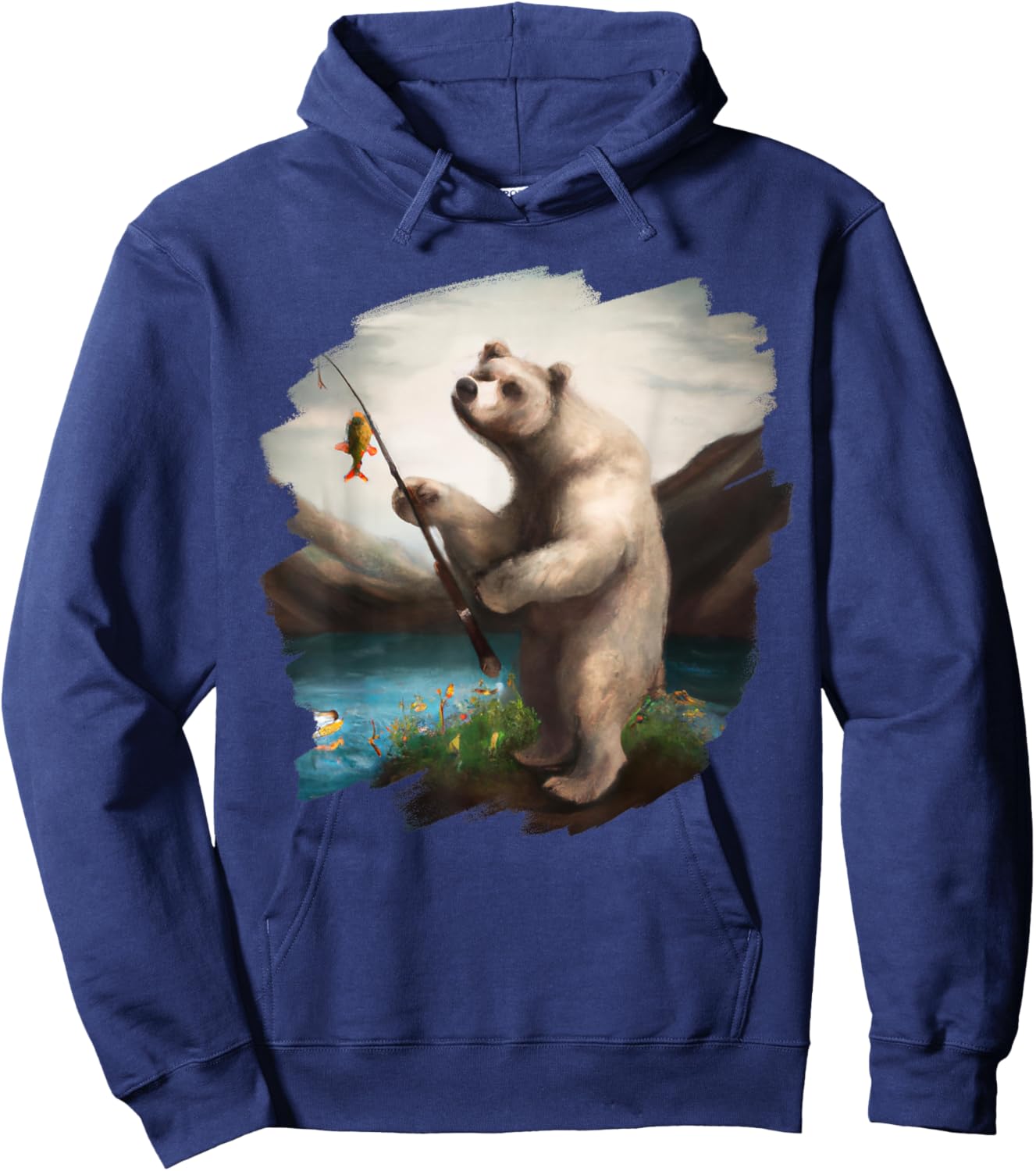 Bear Fishing for Salmon Funny Bear Catching Salmon Hoodie - Hoodie | Navy