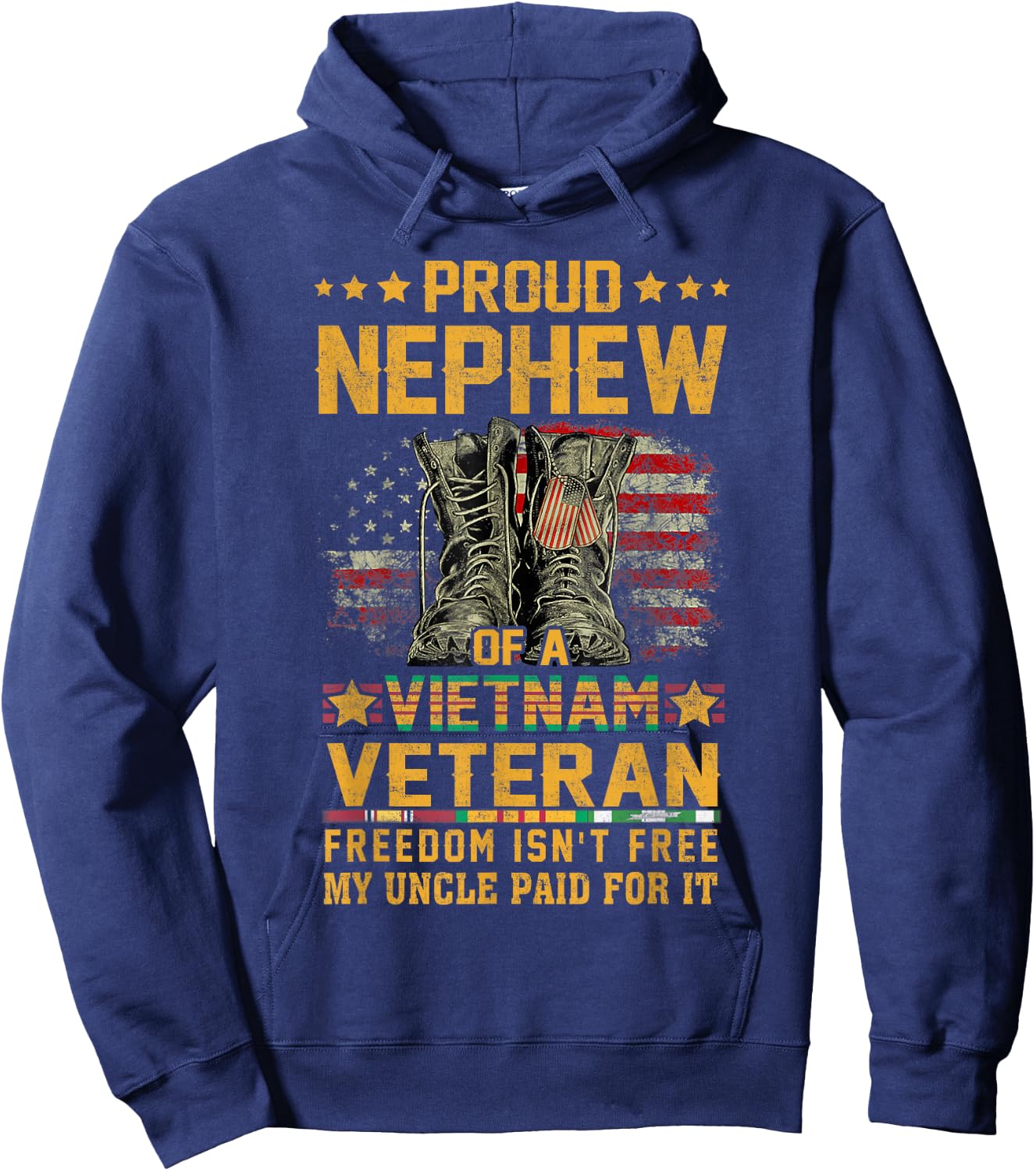 Proud Nephew Of Vietnam Veteran Patriotic Vet Flag USA Hoodie - Hoodie | Navy