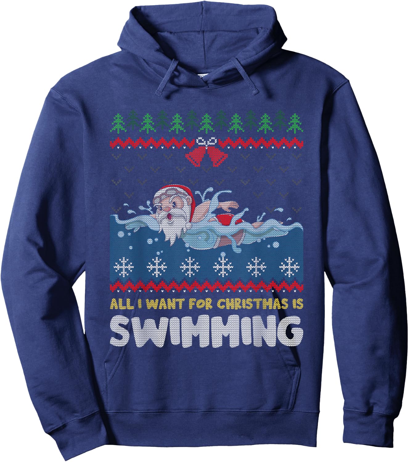 All I Want For Christmas Is Swimming Santa Ugly Sweater Hoodie - Hoodie | Navy