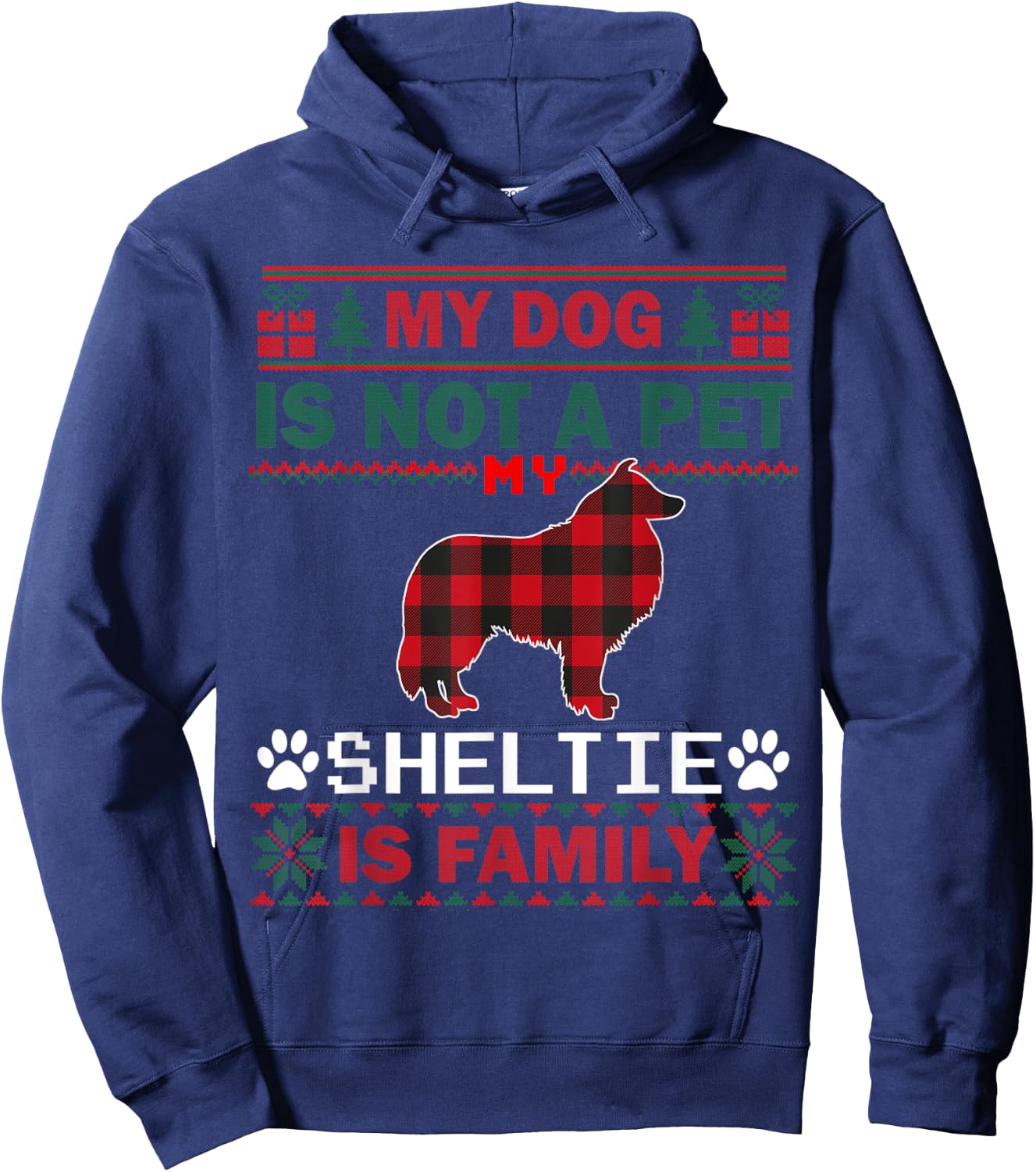 Sheltie Dog Owners Matching Pajama Family Dog Ugly Christmas Hoodie - Hoodie | Navy