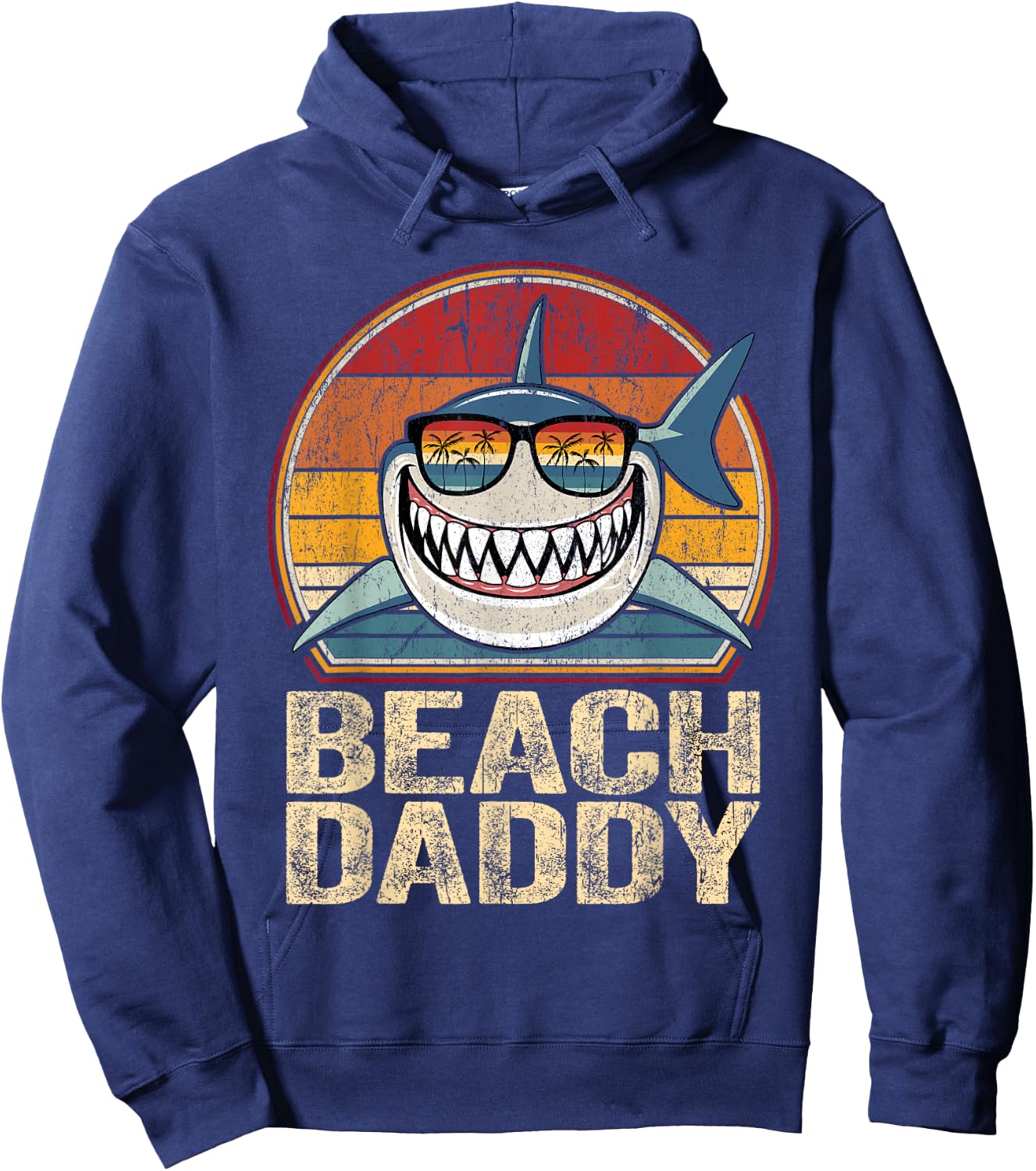 Beach Daddy Shirt Retro Shark Father Gifts Beach Dad Hoodie - Hoodie | Navy
