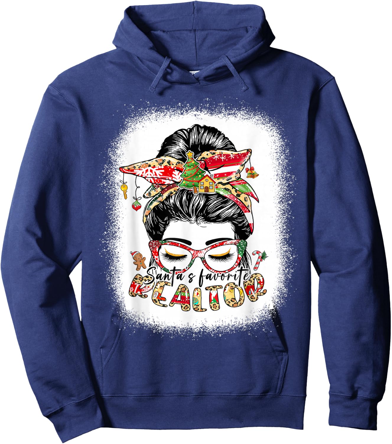 Santa's Favorite Realtor Messy Bun Funny Christmas Hoodie - Hoodie | Navy