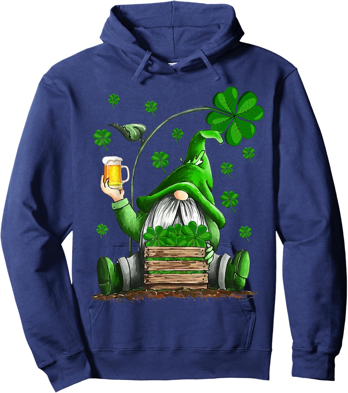 Irish Gnome Drink Beer Lucky Shamrock Gnome St Patricks Day Hoodie - Hoodie | Navy