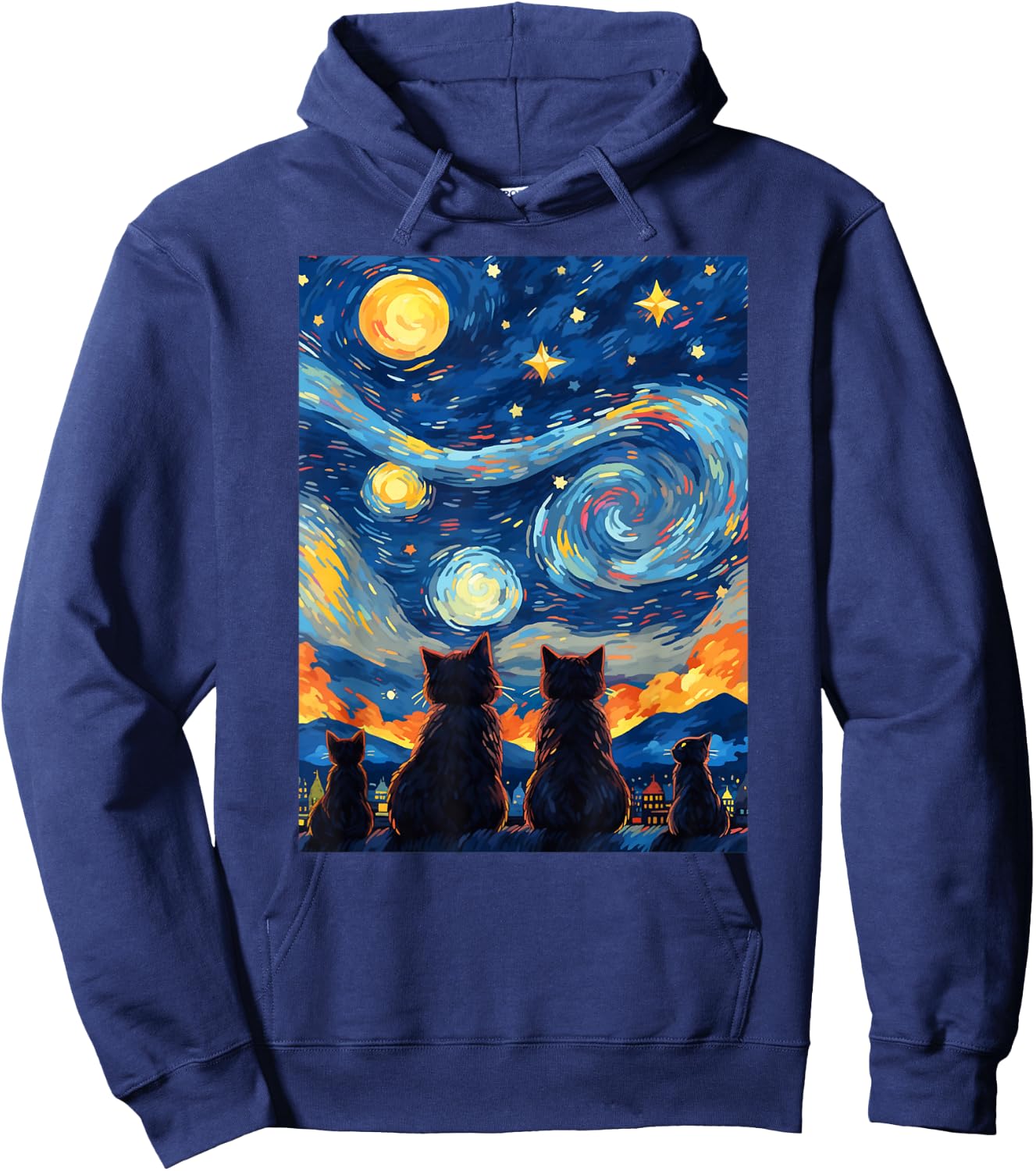 black cats Painting art Starry Night kitty kitten Van Gogh Hoodie - Hoodie | Navy