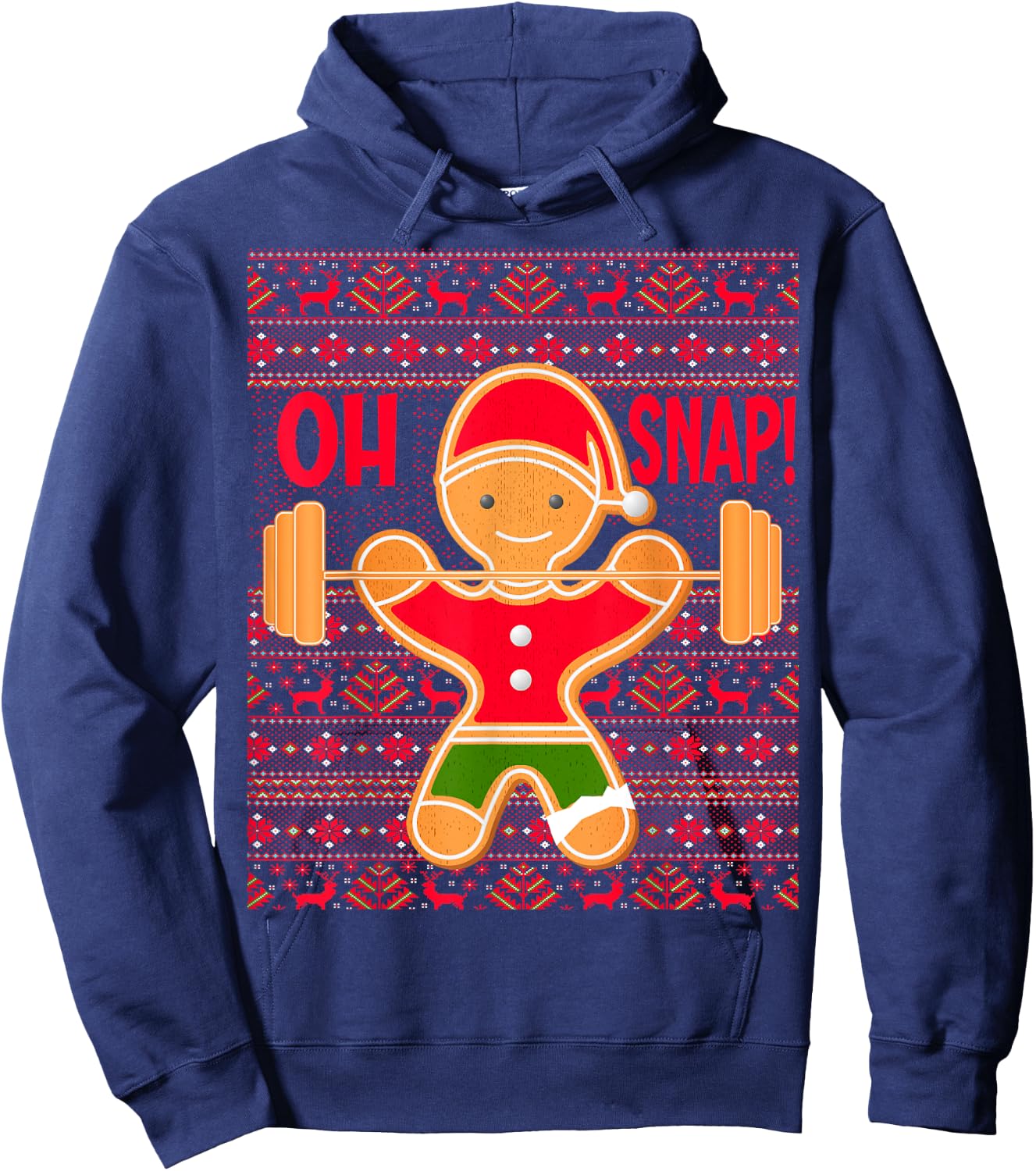 "Oh Snap" Gingerbread Man LIFTMAS Ugly Christmas Gym Funny Hoodie - Hoodie | Navy
