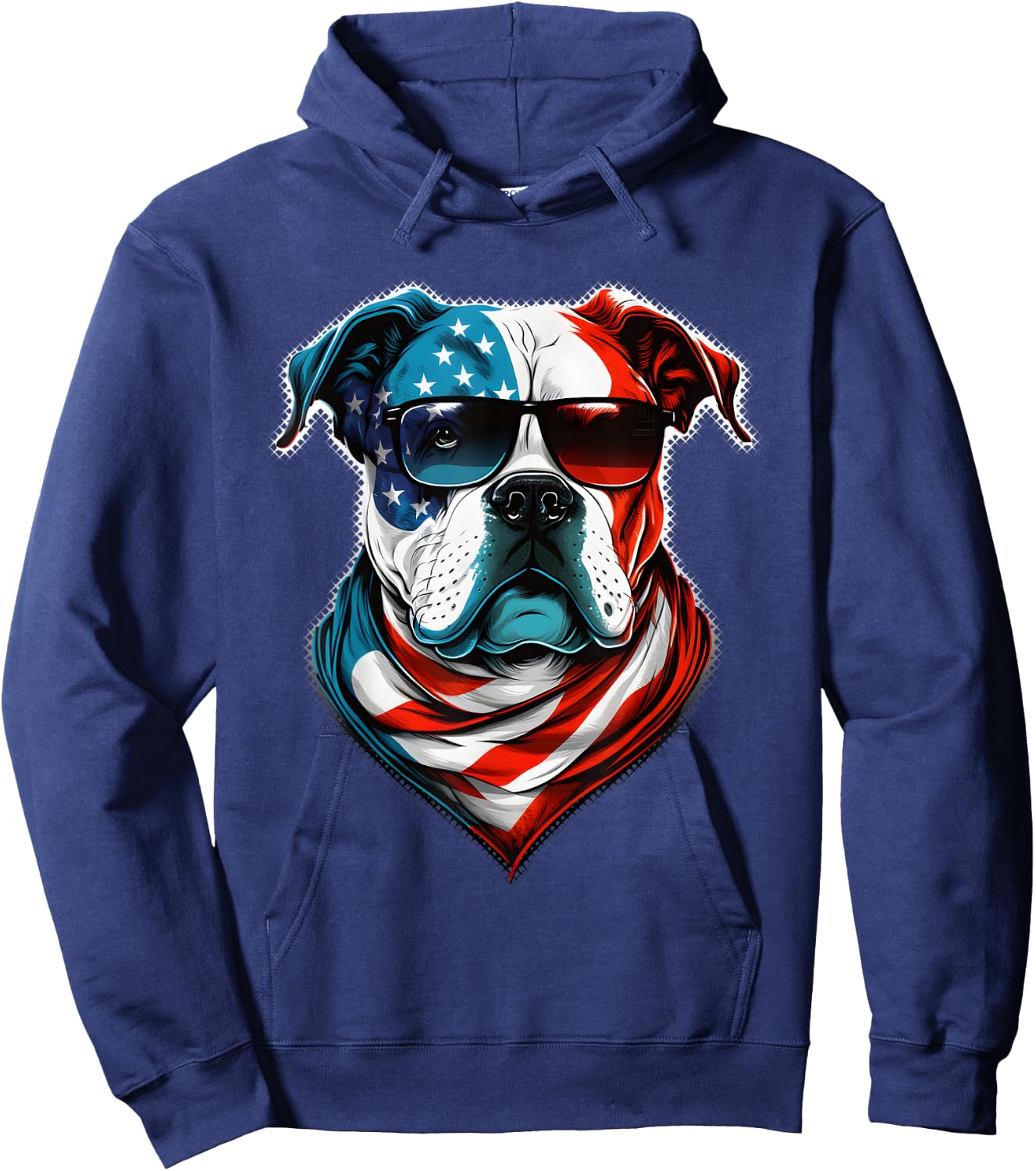 American Bulldog Dog Red White Blue American Flag Sunglasses Hoodie - Hoodie | Navy