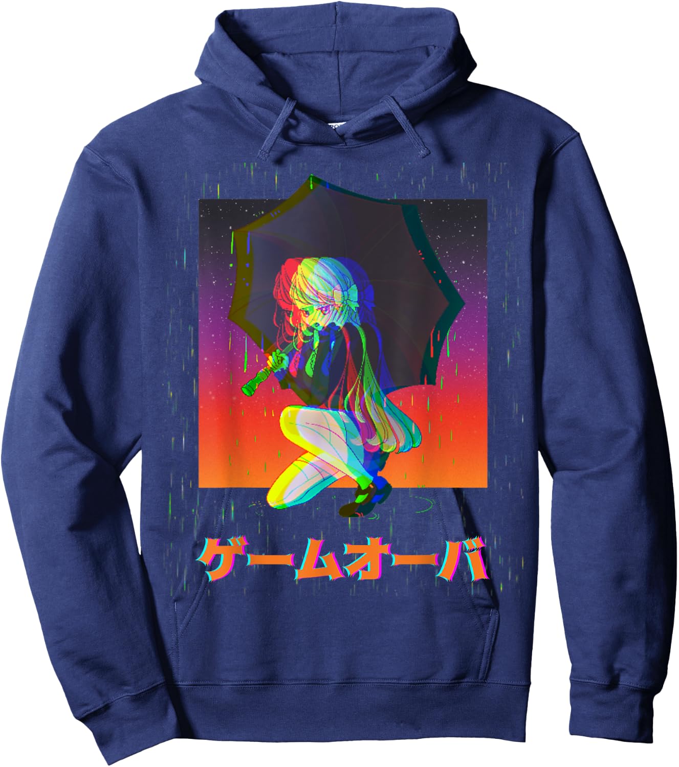 Sad Anime Girl Game Over Glitch Japanese Vaporwave Hoodie - Hoodie | Navy
