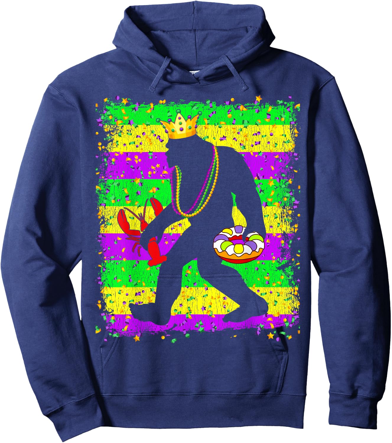 Bigfoot Mardi Gras Sasquatch Funny Men Kids Carnival festiva Hoodie - Hoodie | Navy