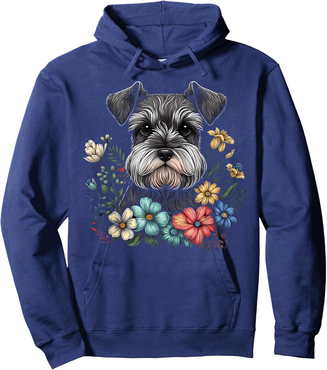 Miniature Mini Schnauzer Floral Garden Dog Art with Flowers Hoodie - Hoodie | Navy