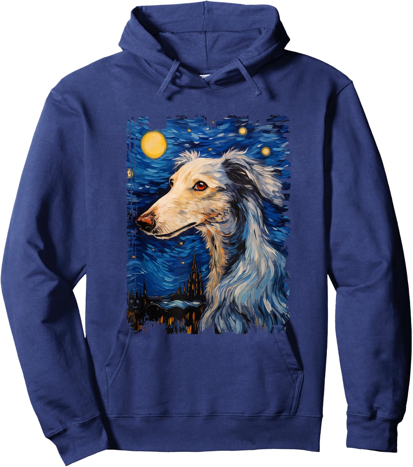 Silken Windhound Dog Starry Night Painting Dog Mom Dad Hoodie - Hoodie | Navy