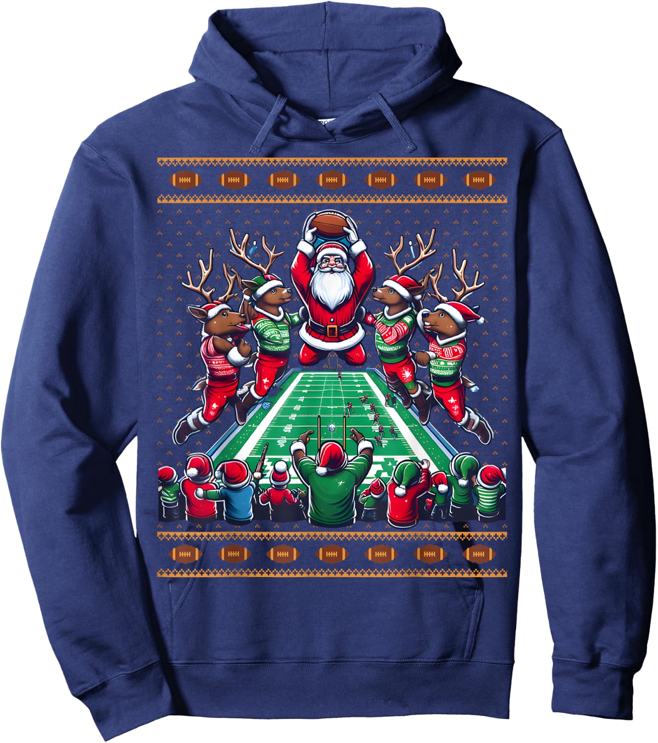 Santa Reindeer Play American Football Christmas Football Fan Hoodie - Hoodie | Navy