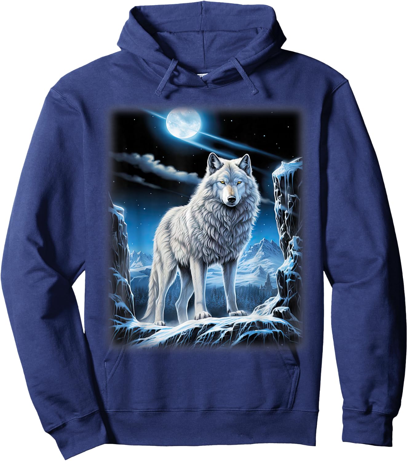 White Wolf standing on a snowy hill Forest Fantasy Nature Hoodie - Hoodie | Navy