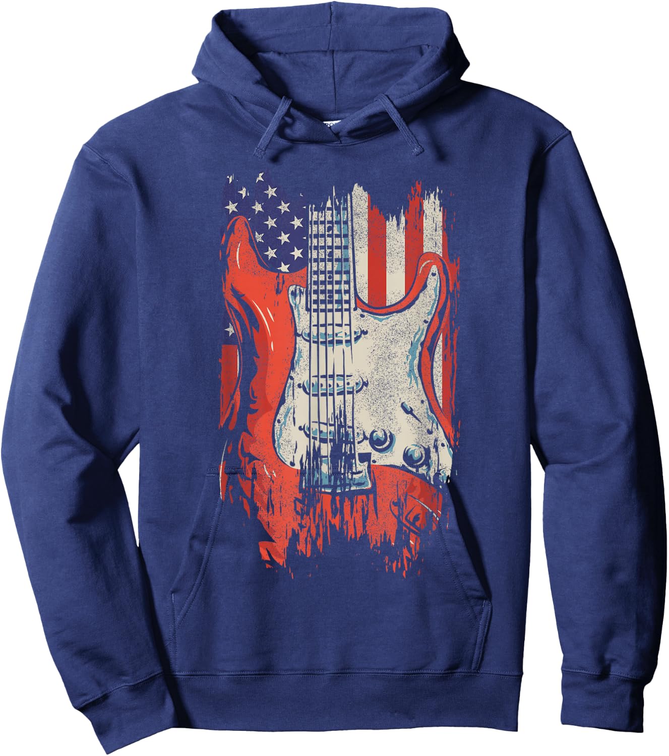 American Flag Guitar 4th of July Guitarist USA Country Music Hoodie - Hoodie | Navy