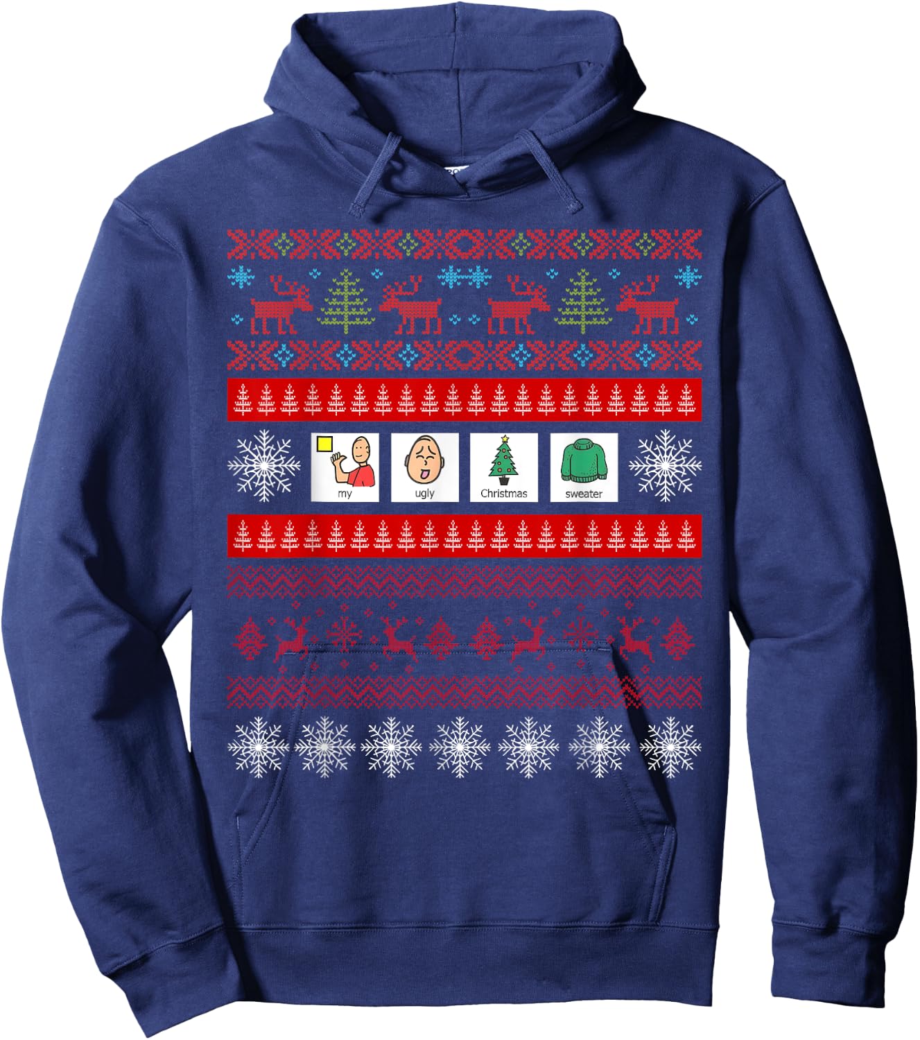 SLP AAC Speech Language Pathologist Ugly Christmas Sweater Hoodie - Hoodie | Navy