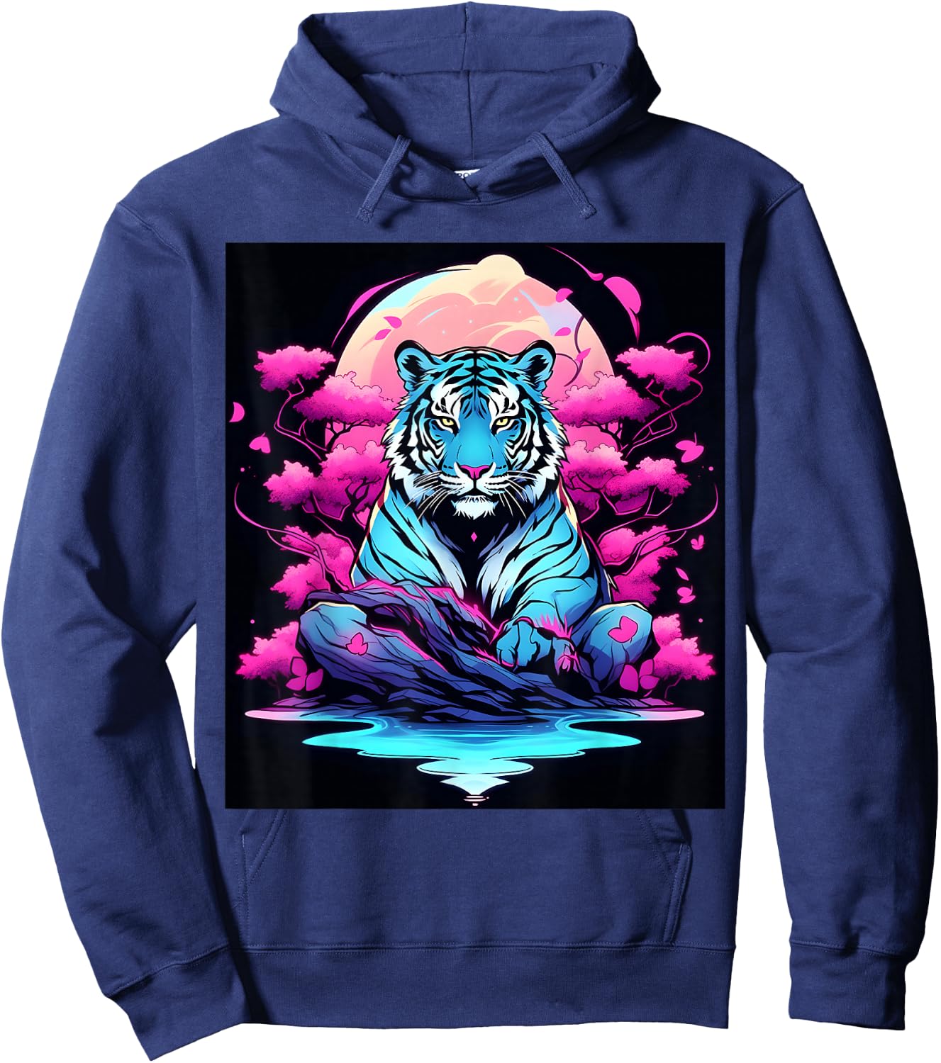 Graphic Showcasing a Striking Tiger in the Darkness Hoodie - Hoodie | Navy