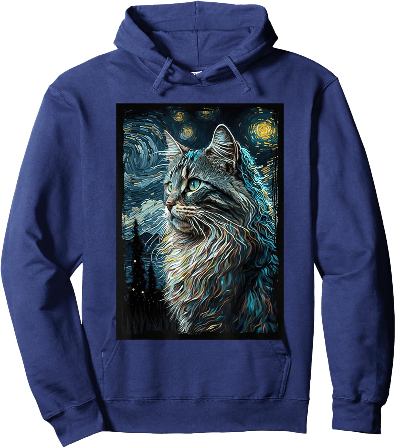 Maine Coon Cat Van Gogh's Starry Night Cat Lover Cat Mom Dad Hoodie - Hoodie | Navy