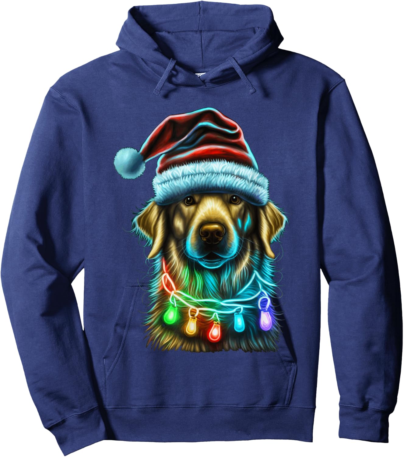 Golden Retriever Funny dog Christmas Santa Hat lights tree Men Women Kids Hoodie - Hoodie | Navy