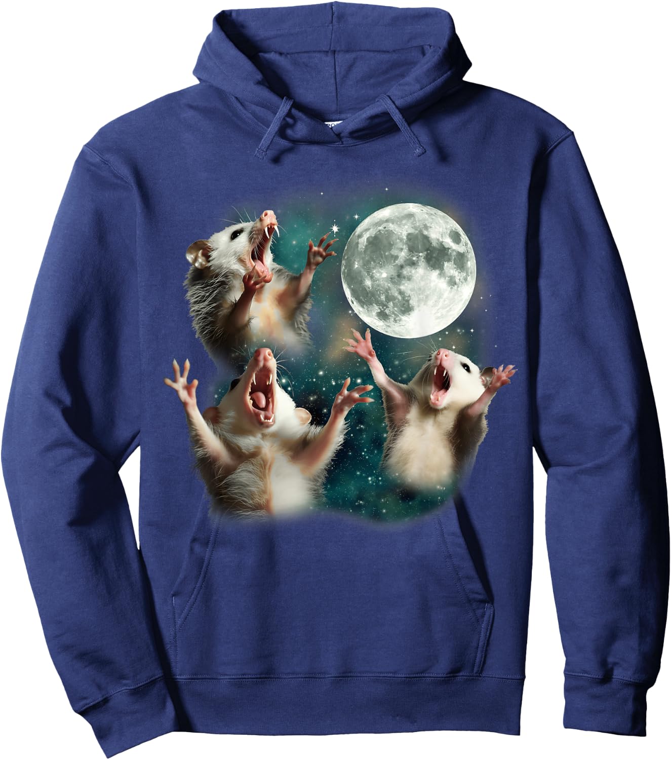 Three Possum Moon | 3 Opossum Funny Weird Cursed Meme Hoodie - Hoodie | Navy