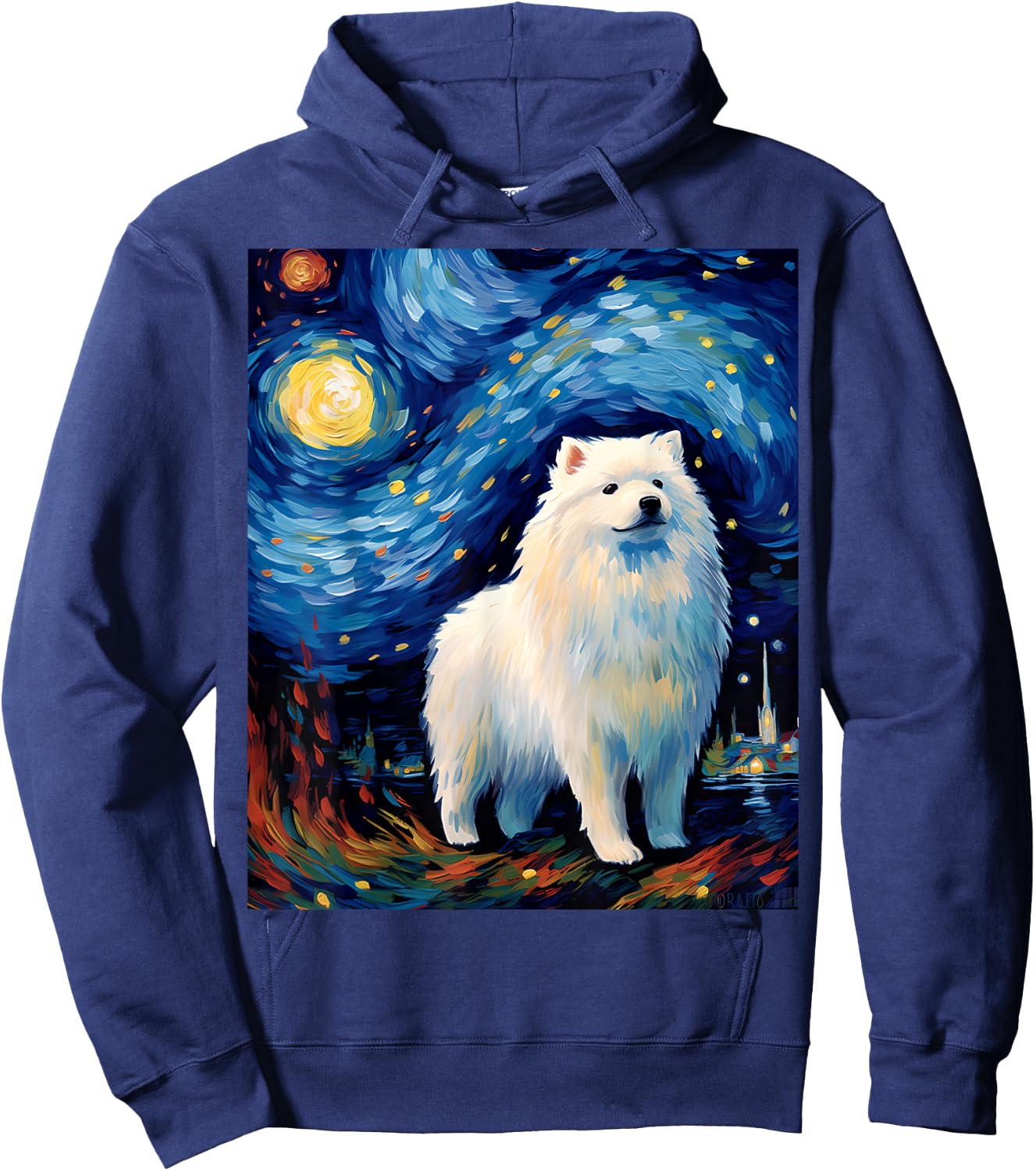 Surreal Starry Night Samoyed Dog Hoodie - Hoodie | Navy