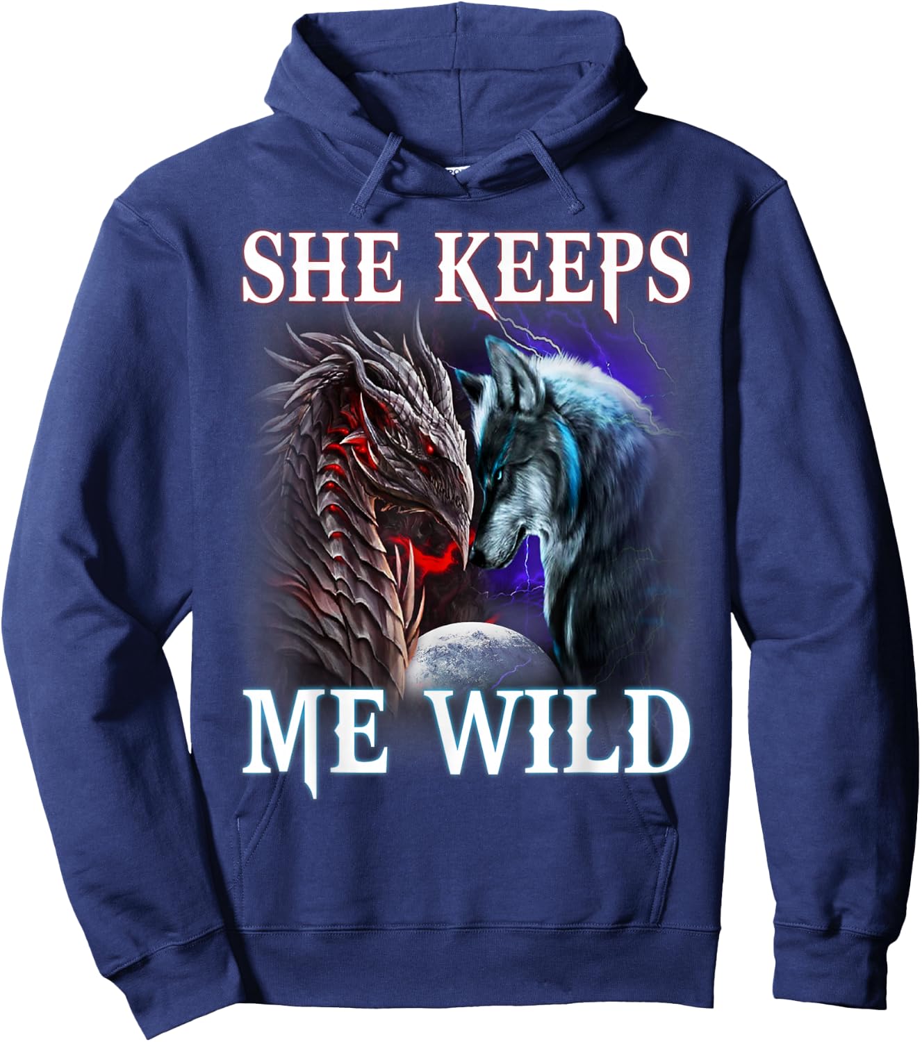 He Keeps me safe - She keeps me wild Couple Wolves Hoodie - Hoodie | Navy
