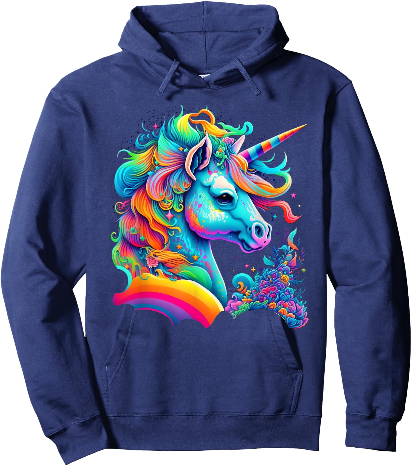 Colorful Rainbow Unicorn Graphic Hoodie - Hoodie | Navy